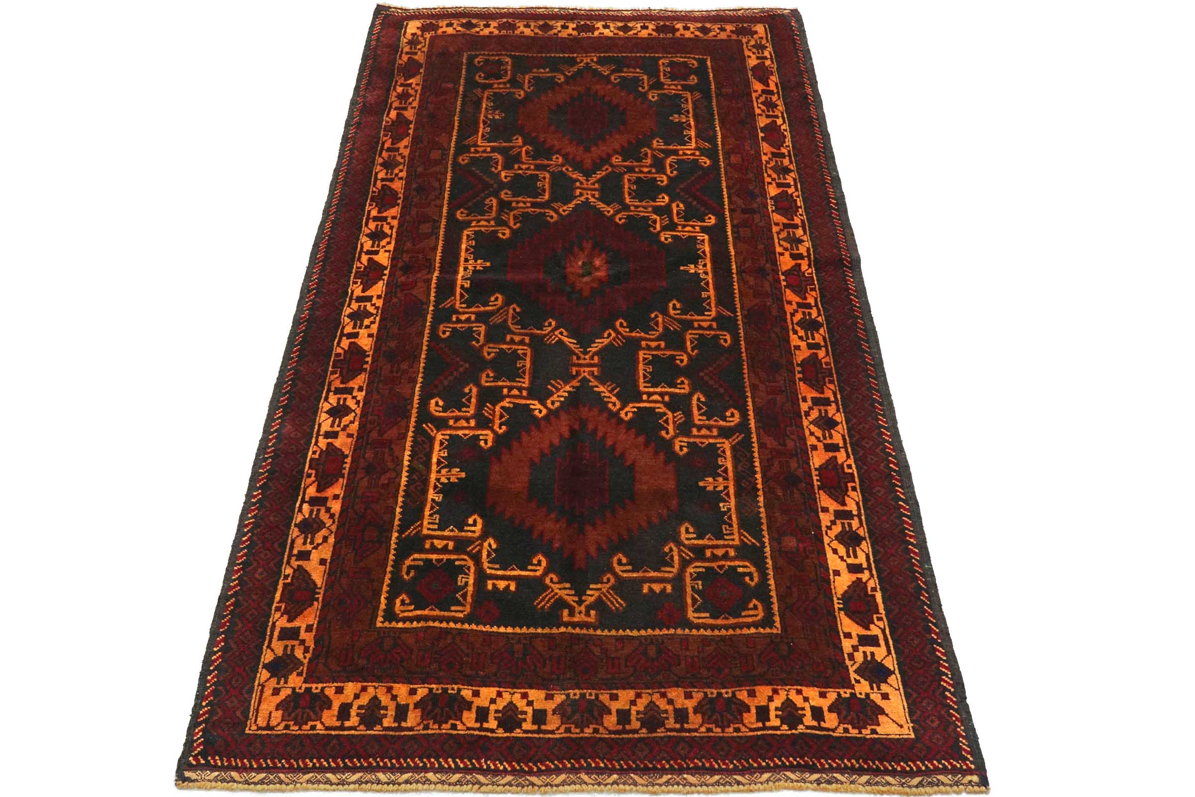Afghan Belutsch Baluch 100x190 Handgeknüpft Orientteppich Schwarz Geometrisch