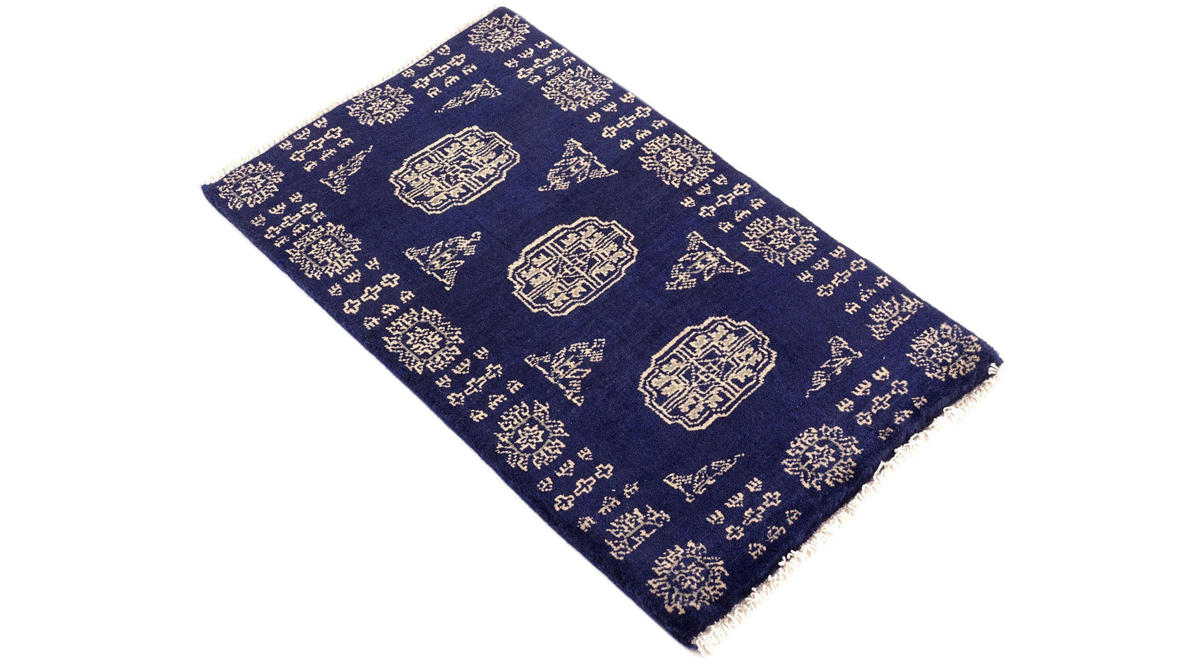 Pakistan Buchara 3ply Teppich 50x80 Handgeknüpft Blau Geometrisch Orient Kurzflor
