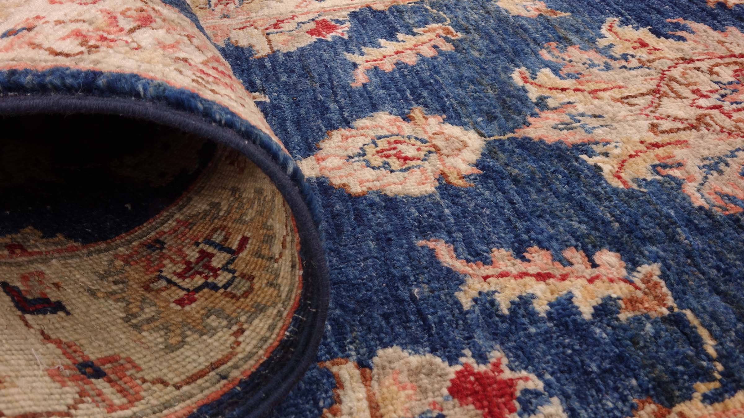 Chobi Ziegler Teppich 60x180 Handgeknüpft Läufer Blau Floral Orientalisch UNIKAT