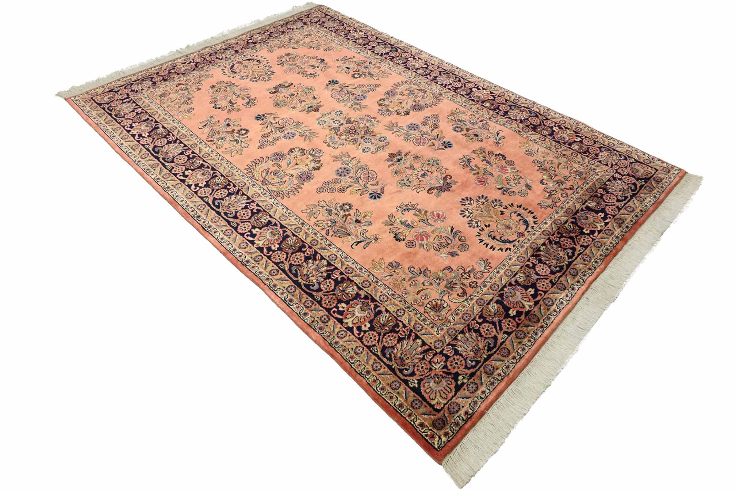 Sarough Teppich 180x290 Handgeknüpft Rosa Floral Wolle Kurzflor Rug