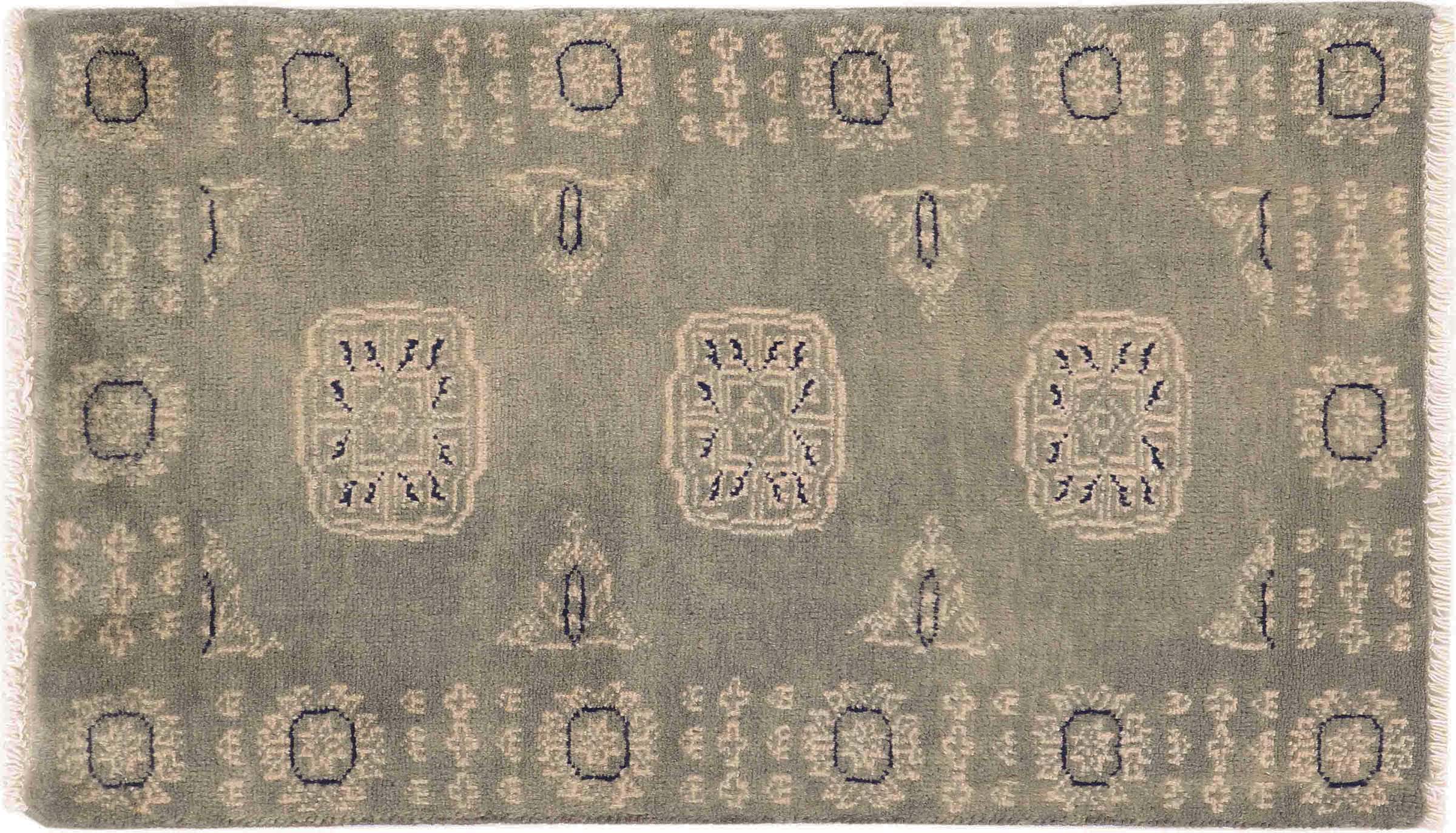 Pakistan Buchara 3ply Teppich 50x80 Handgeknüpft Grau Geometrisch Orient Kurzflor