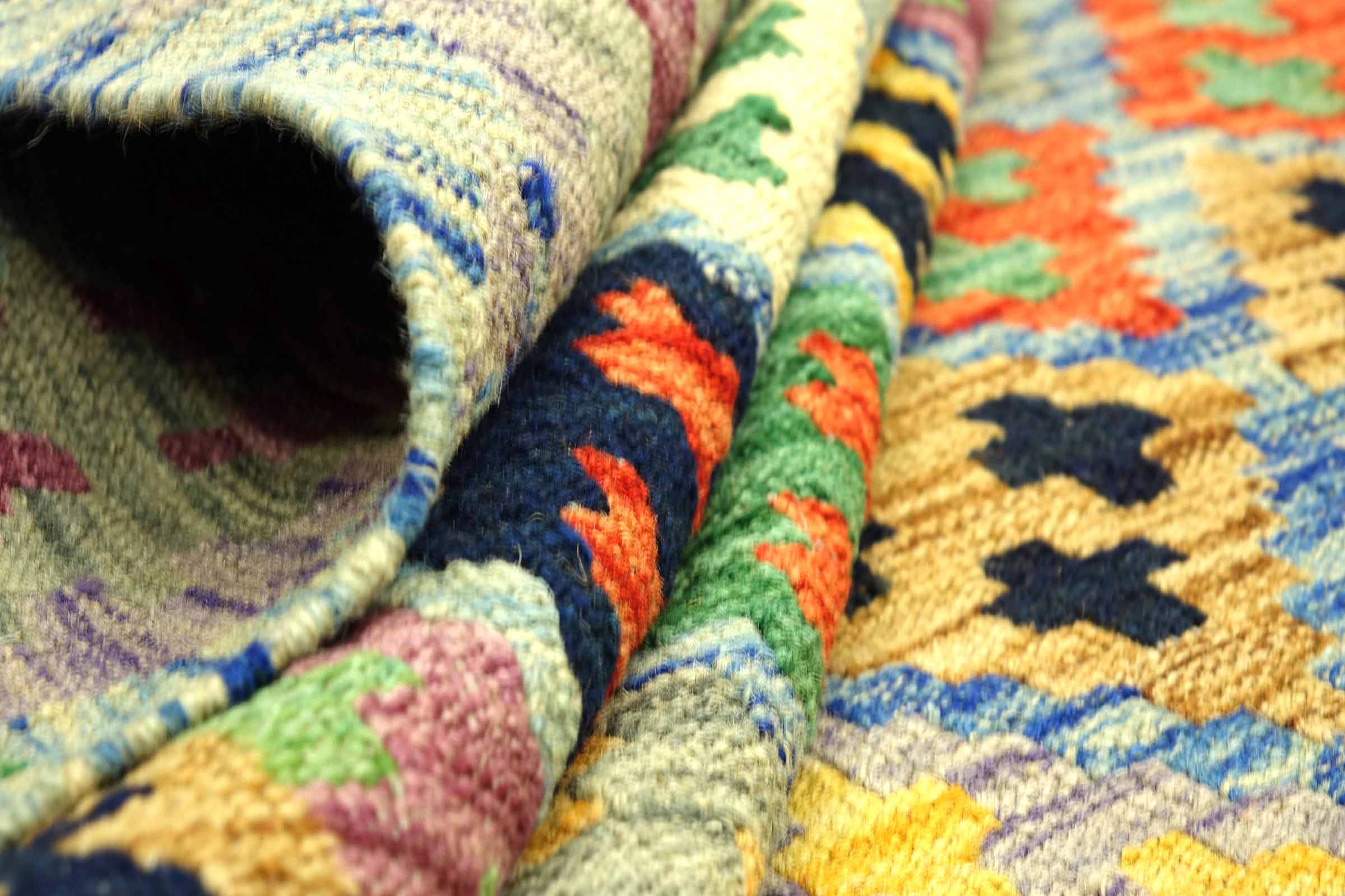 Afghan Maimana Kelim Bunt 250x350 Handgewebt Teppich Bunt Geometrisch Orient