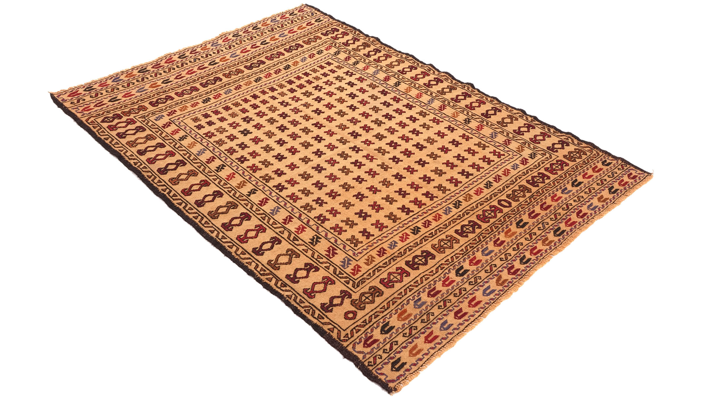 Afghan Kelim Gol Barjasta Teppich 120x180 Handgewebt Gold Geometrisch Handarbeit Gewebt