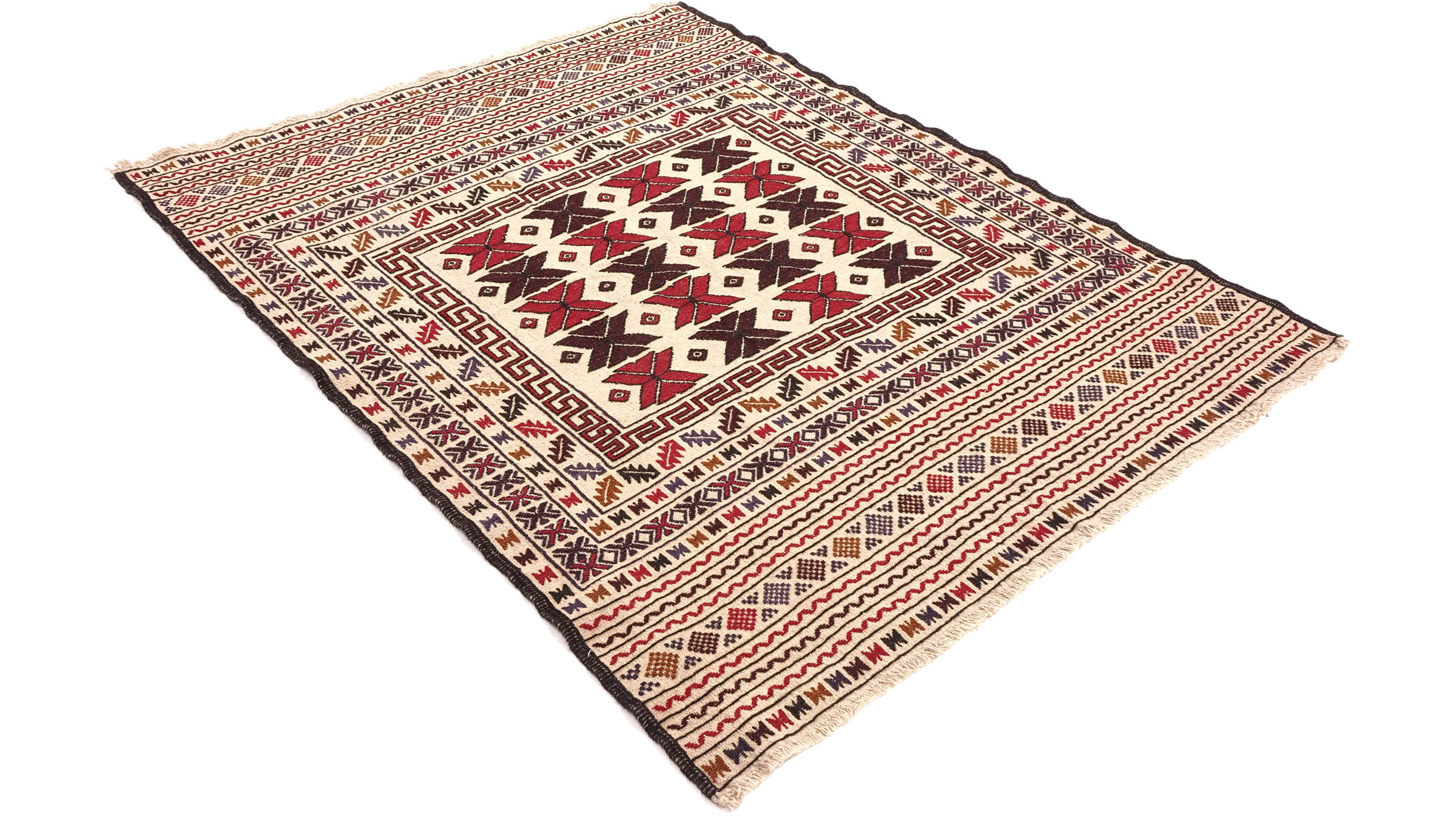 Afghan Kelim Gol Barjasta Teppich 140x180 Handgewebt Beige Geometrisch Handarbeit