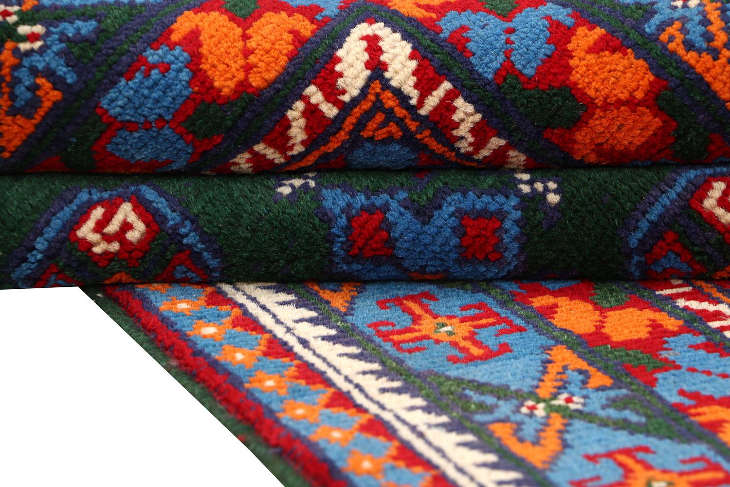 Afghan Akcha Rang Dar Teppich 100x150 Handgeknüpft Grün Durchgemustert Orient Kurzflor