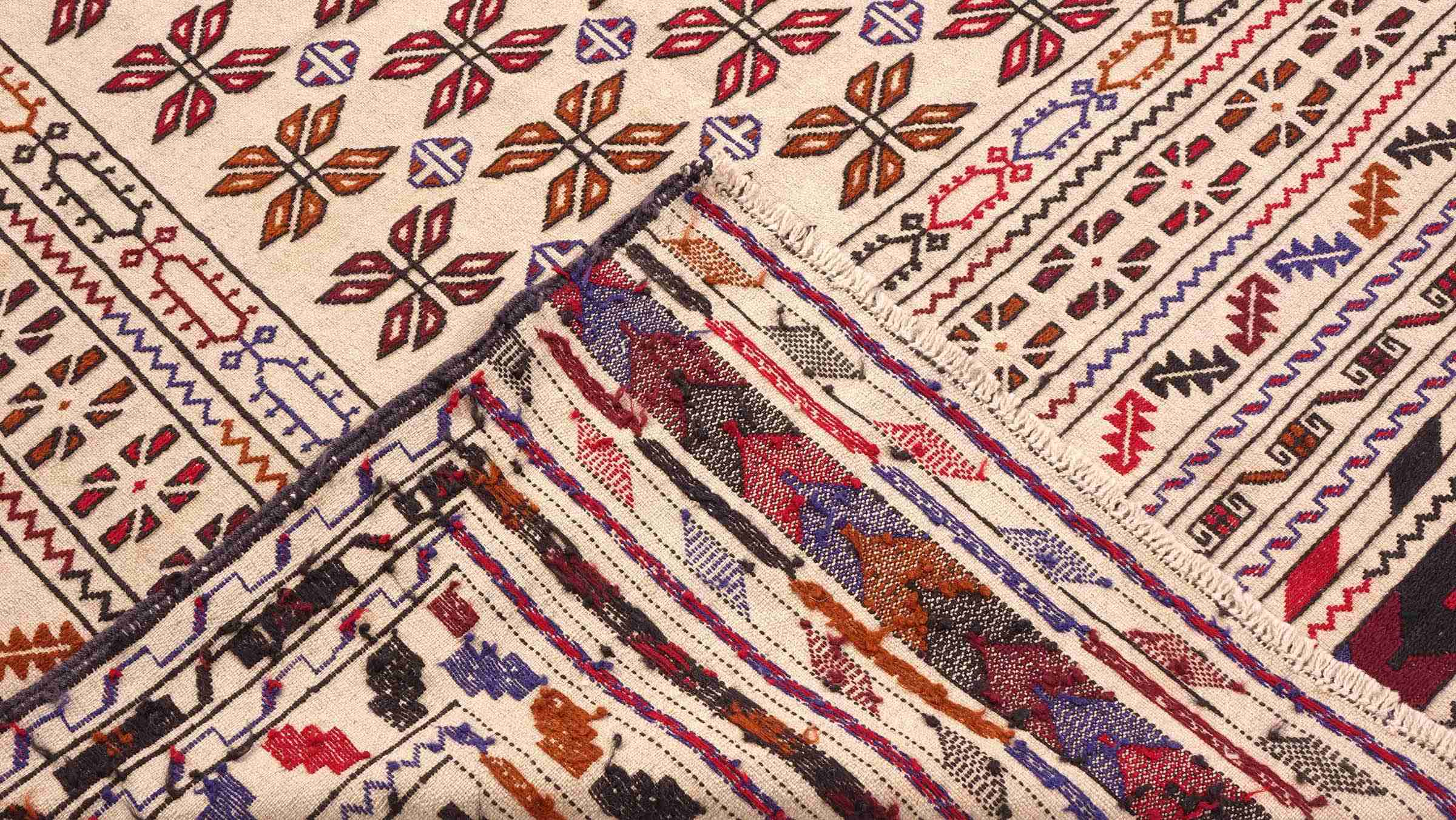 Afghan Kelim Gol Barjasta Teppich 140x190 Handgewebt Beige Geometrisch Handarbeit
