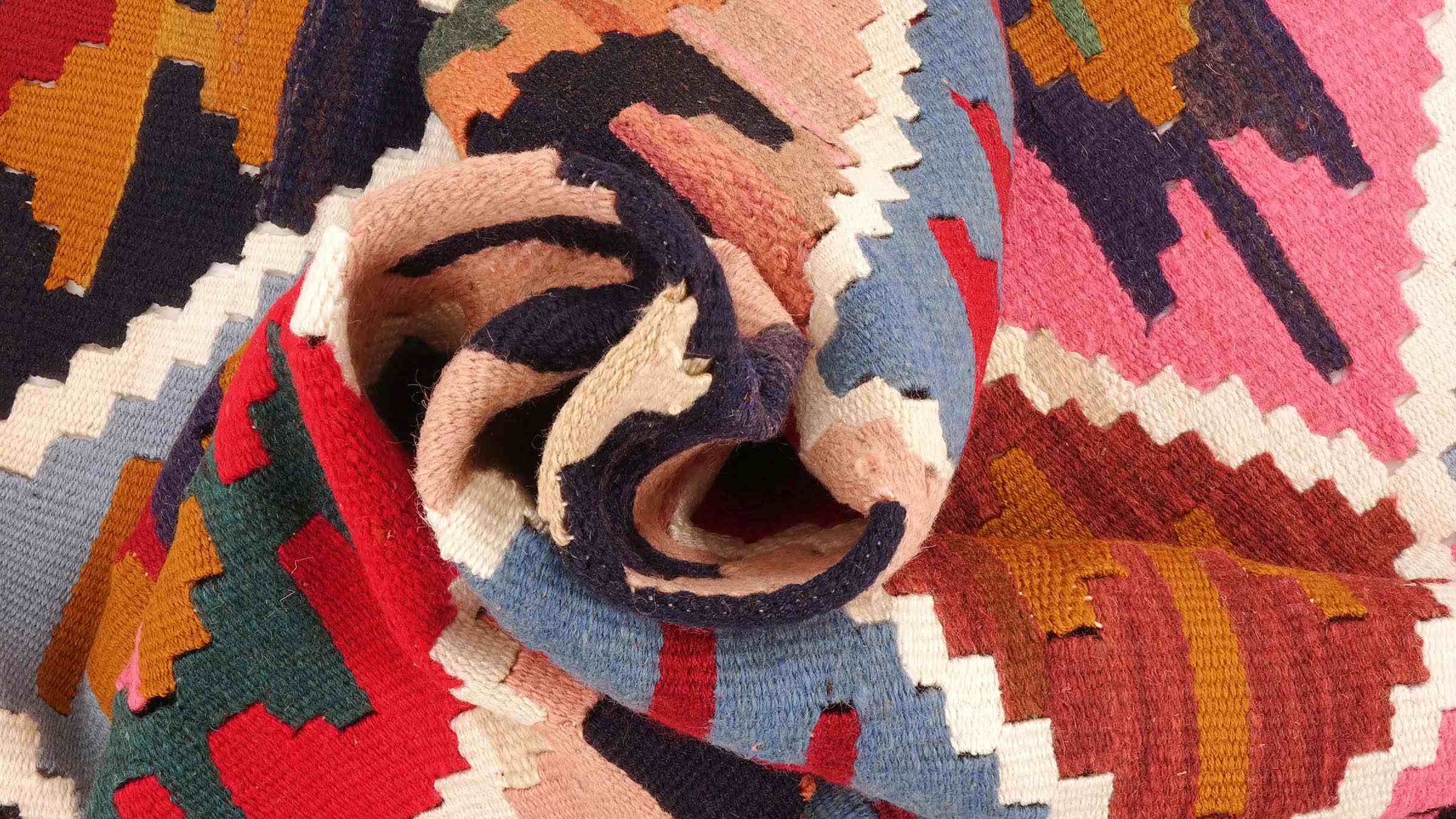 Perserteppich Kelim Ardebil 90x150 Handgewebt Blau Geometrisch Handarbeit Zimmer