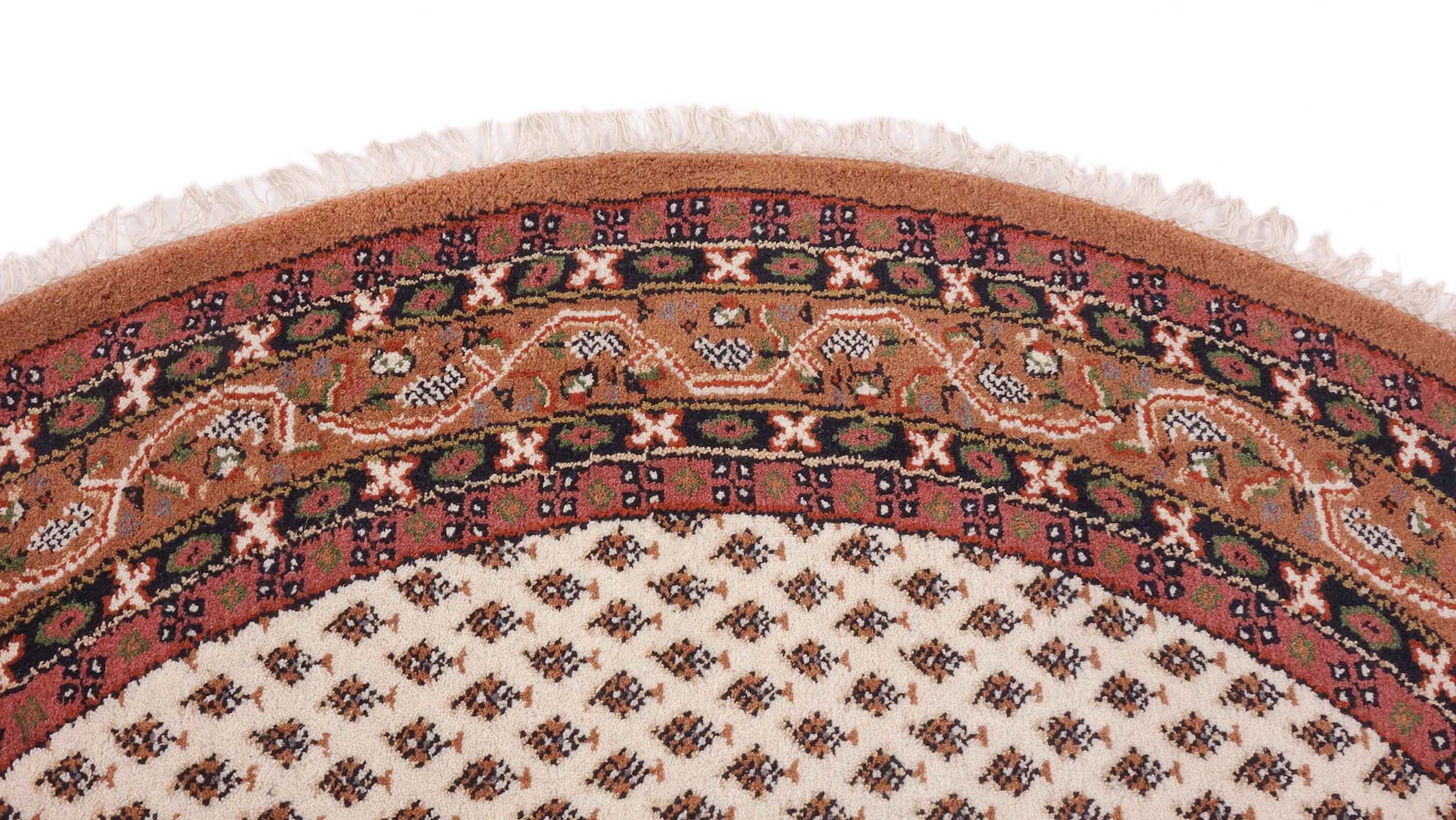 Runder Mir Sarough Teppich 200x200 Handgeknüpft Beige Umrandung Kurzflor Orient