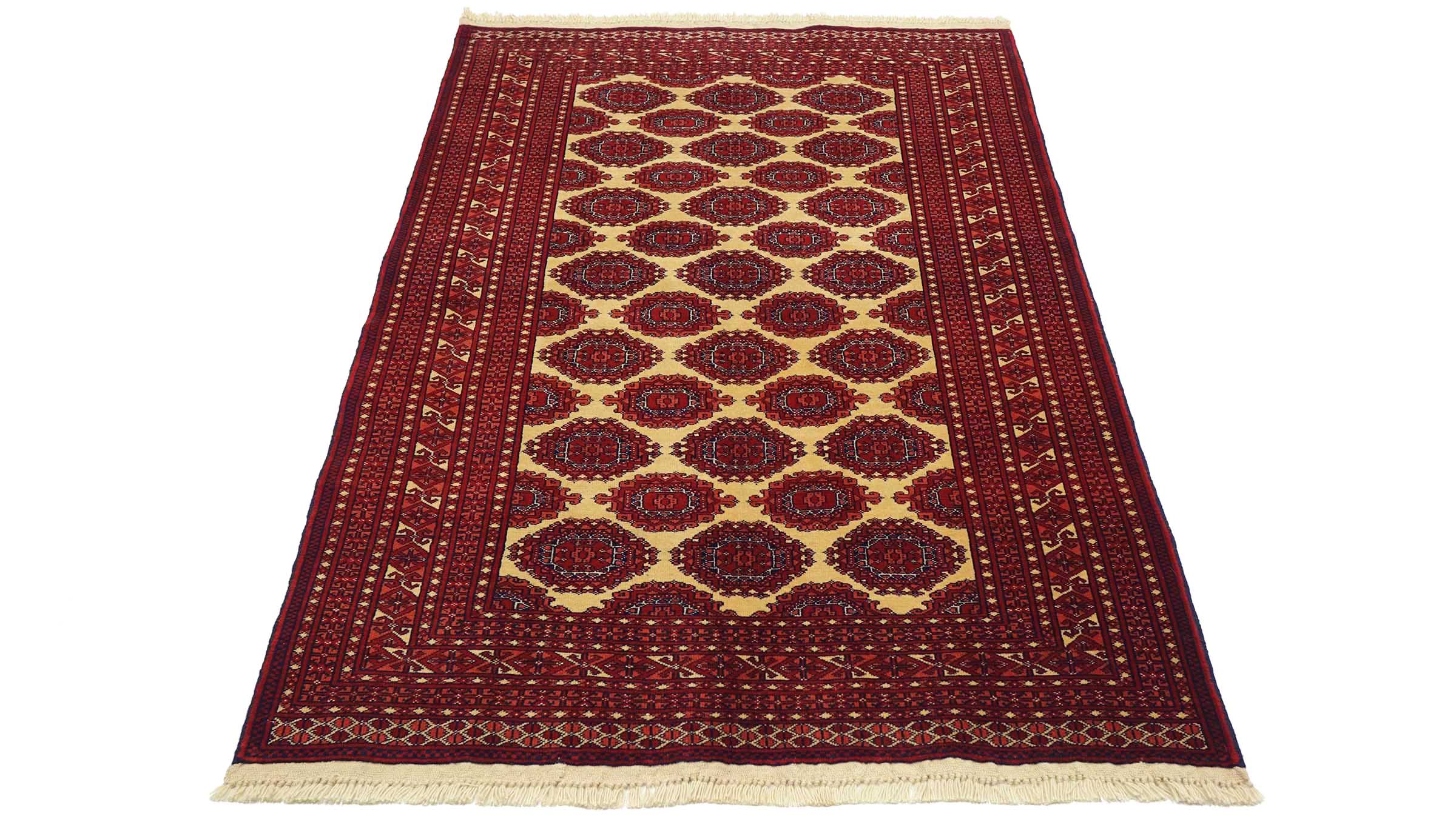 Afghan Teppich 120x180 Handgeknüpft Beige Geometrisch Orient Kurzflor Wohnzimmer