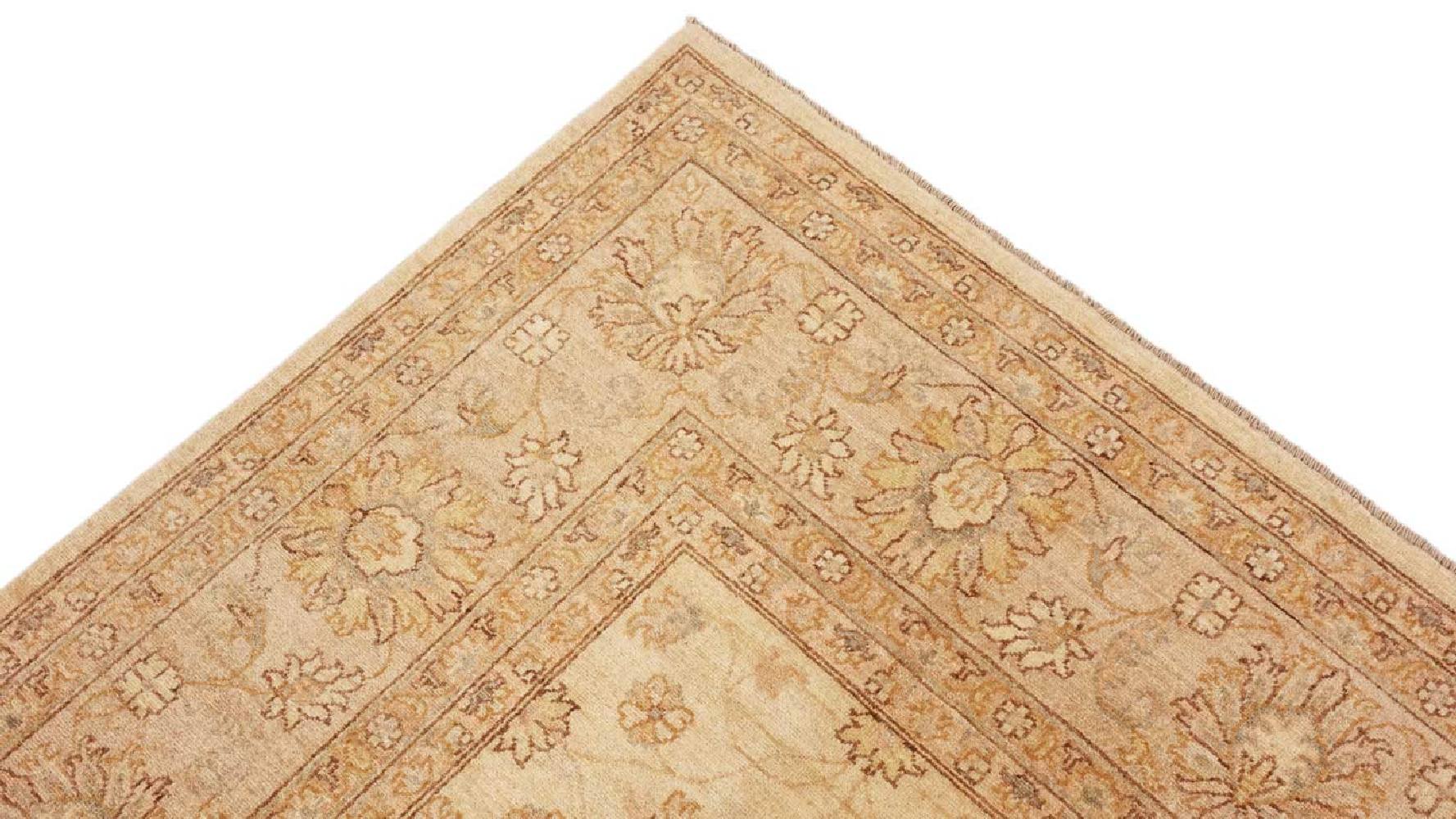 Afghan Chobi Ziegler 300x400 Handgeknüpft Teppich Beige Blumenmuster Kurzflor