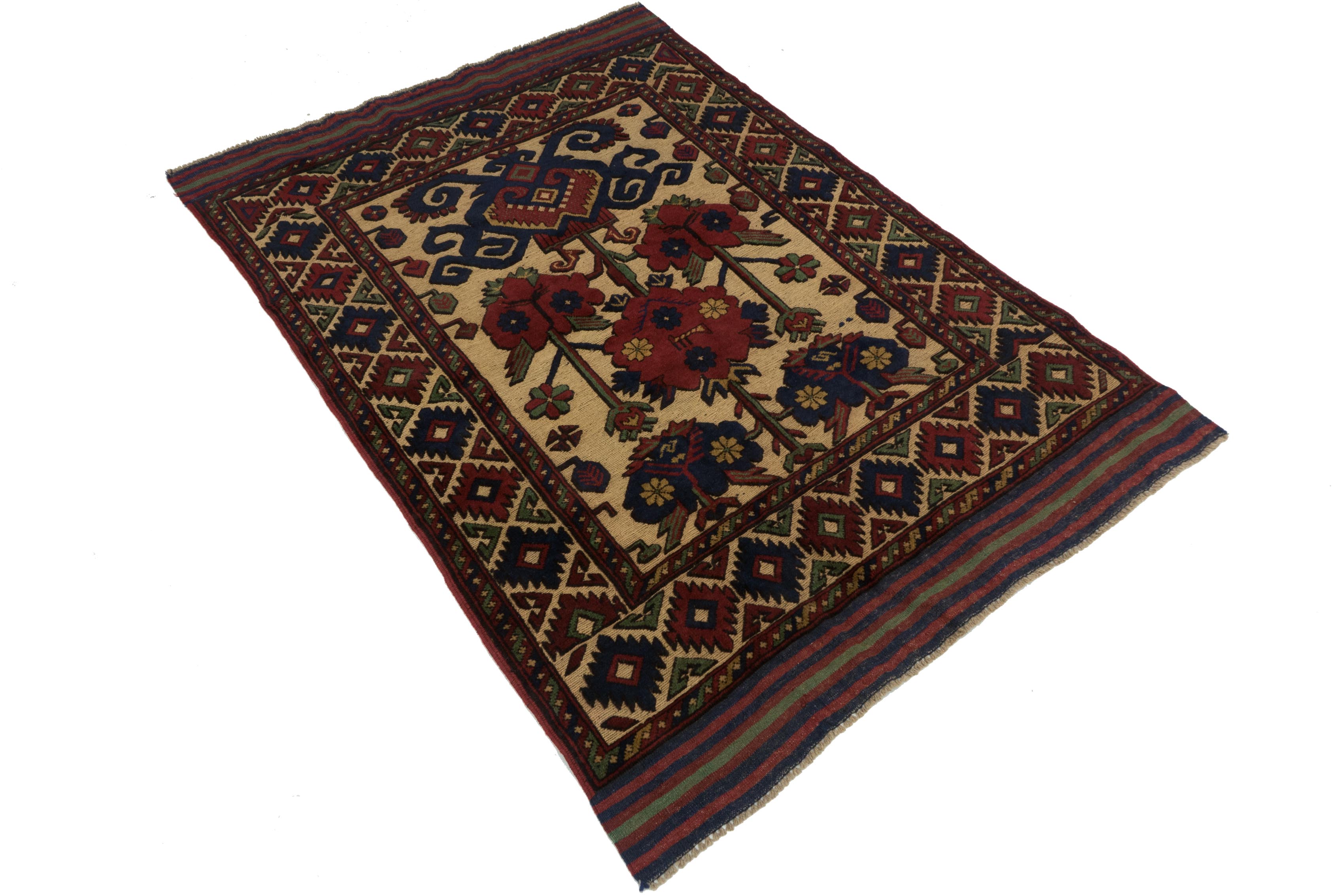 Afghan Gol Barjasta 120x180 Handgewebt Teppich Mehrfarbig Blumenmuster