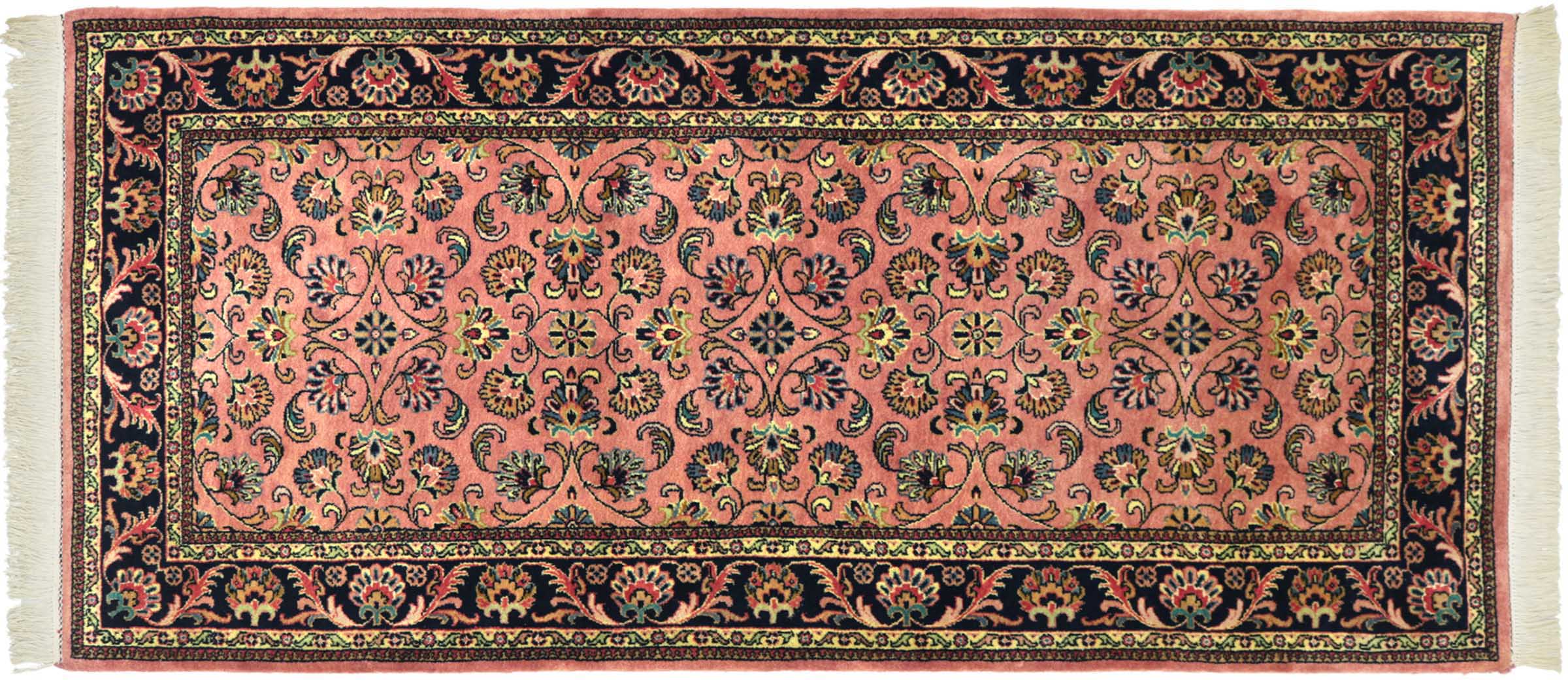 Sarough Teppich 100x210 Handgeknüpft Rosa Floral Wolle Kurzflor Rug