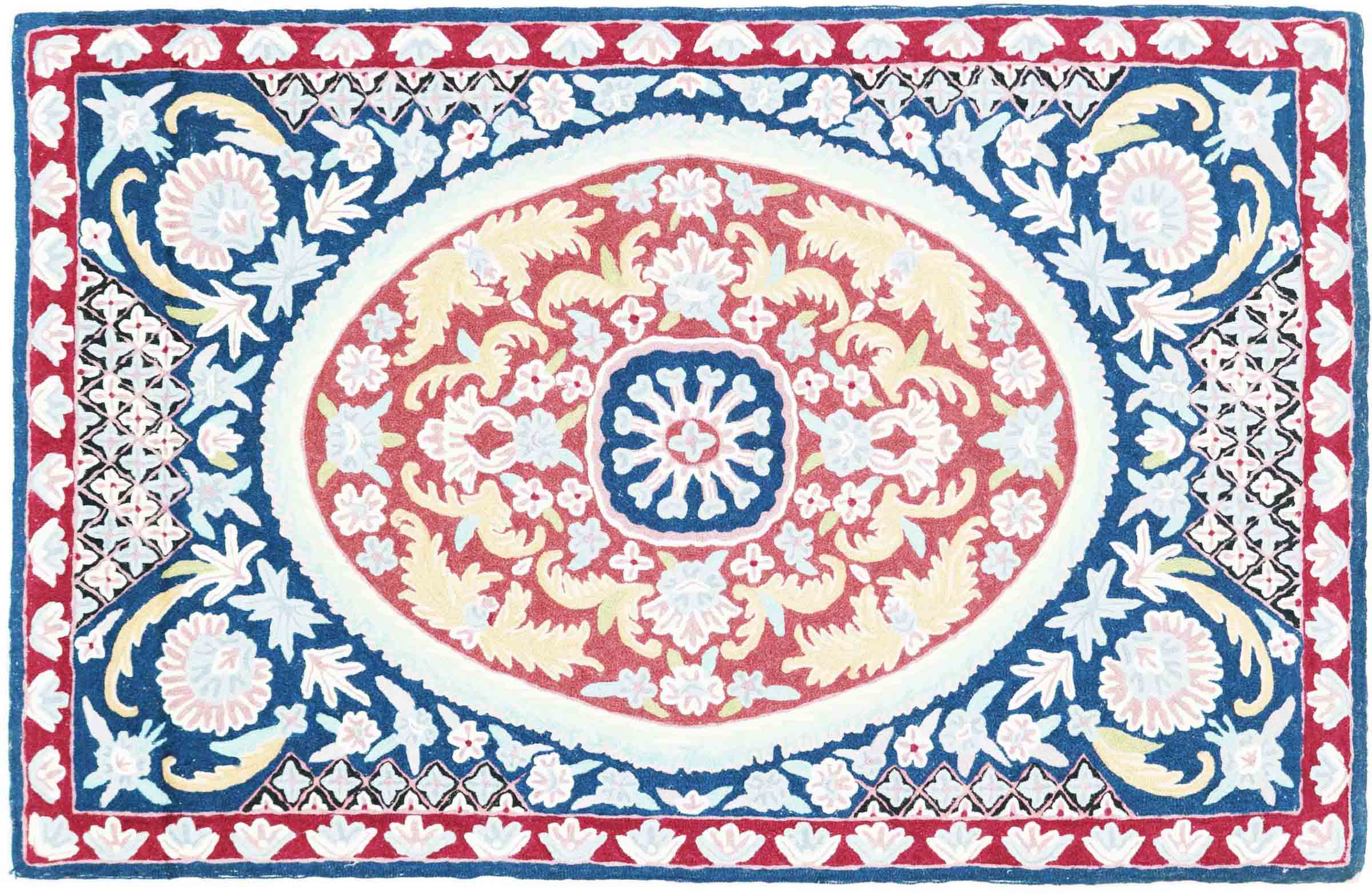 Chainstitch Kettenstich Teppich 80x120 Handgewebt Braun Blumenmuster Handarbeit Gewebt