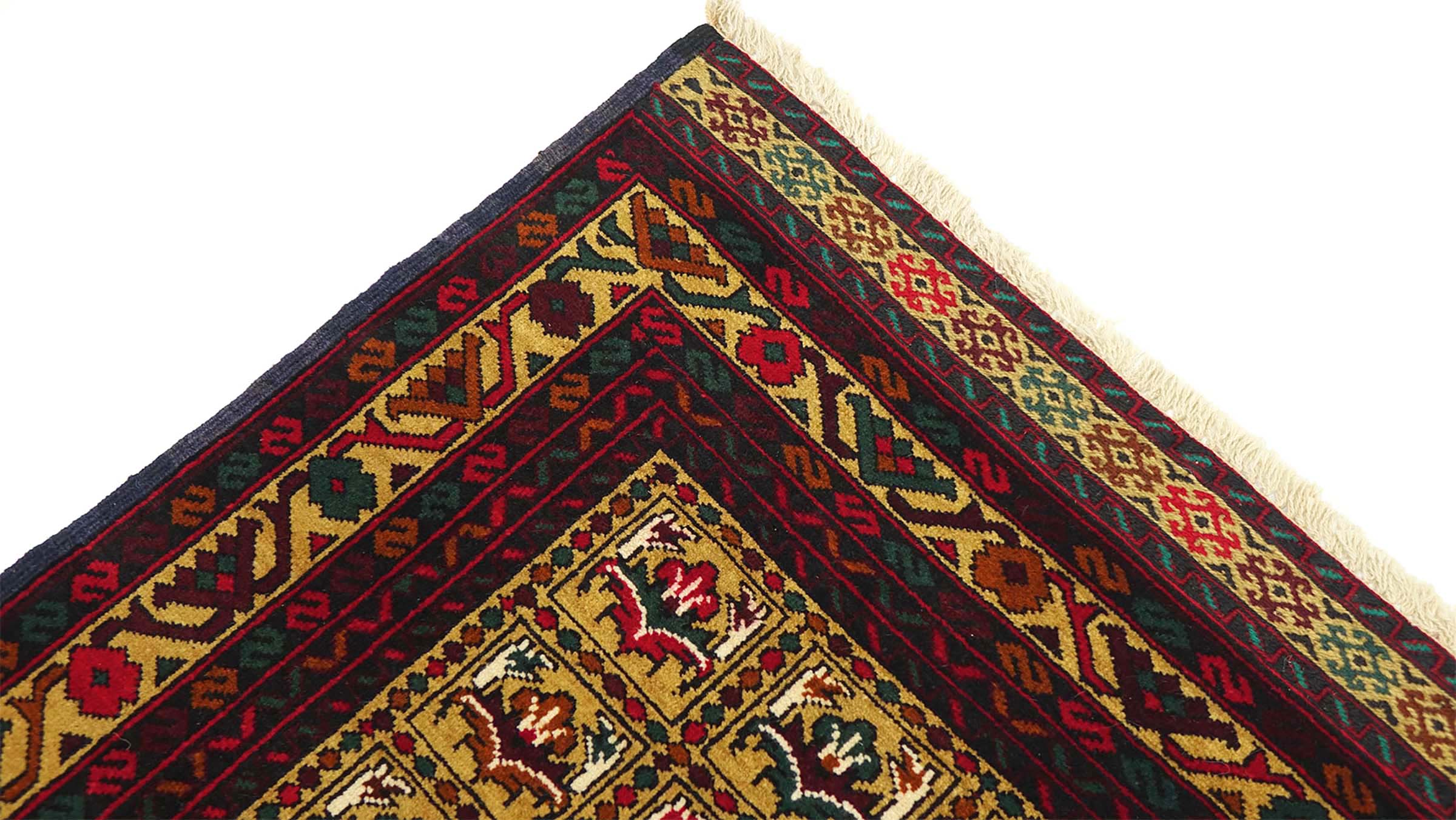 Afghan Teppich 90x140 Handgeknüpft Beige Geometrisch Orient Kurzflor Wohnzimmer