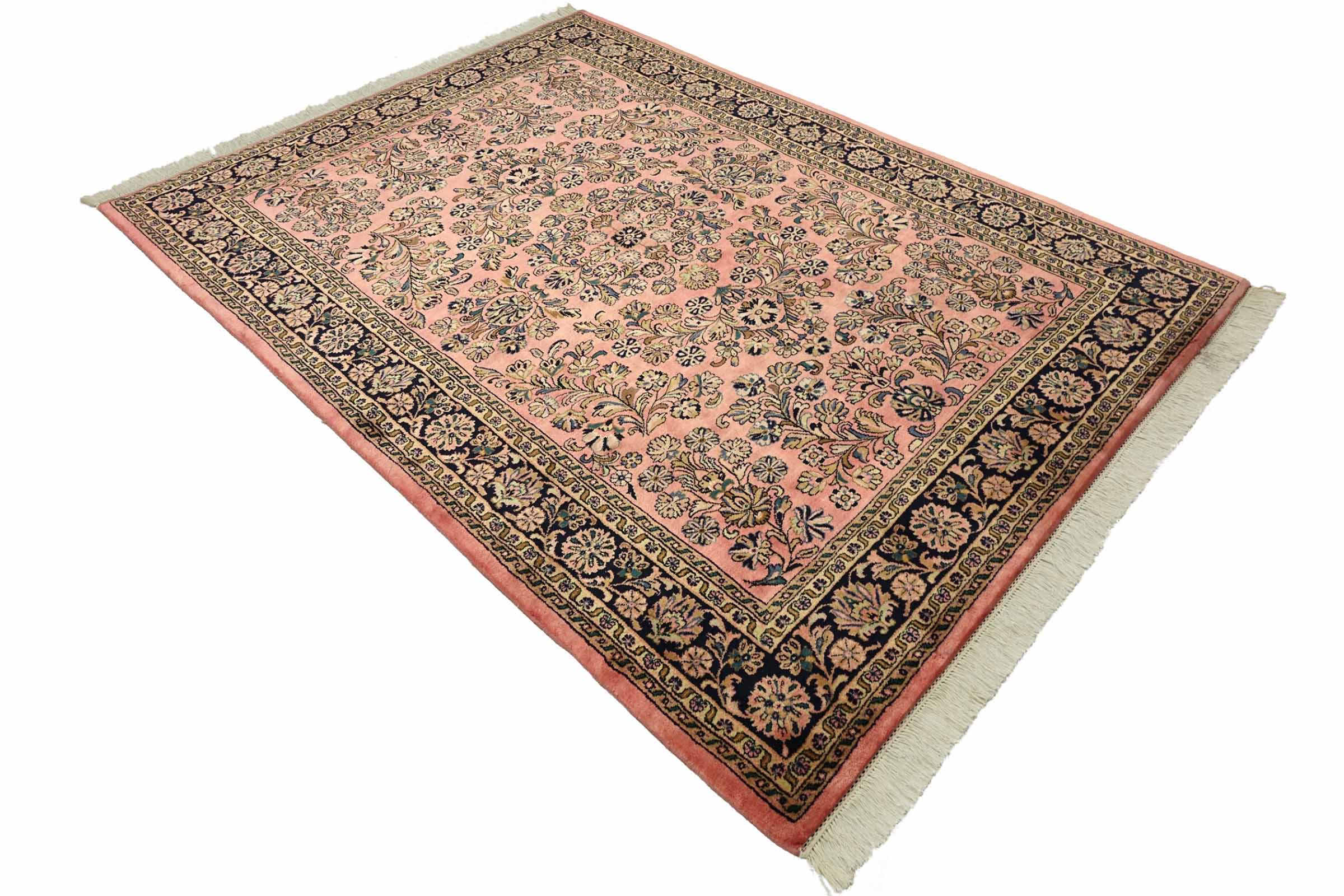 Sarough Teppich 200x250 Handgeknüpft Rosa Floral Wolle Kurzflor Rug