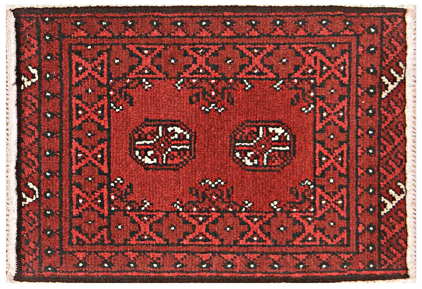 Afghan Aqcha Poshti Teppich 40x60 Handgeknüpft Rot Geometrisch Orient Kurzflor