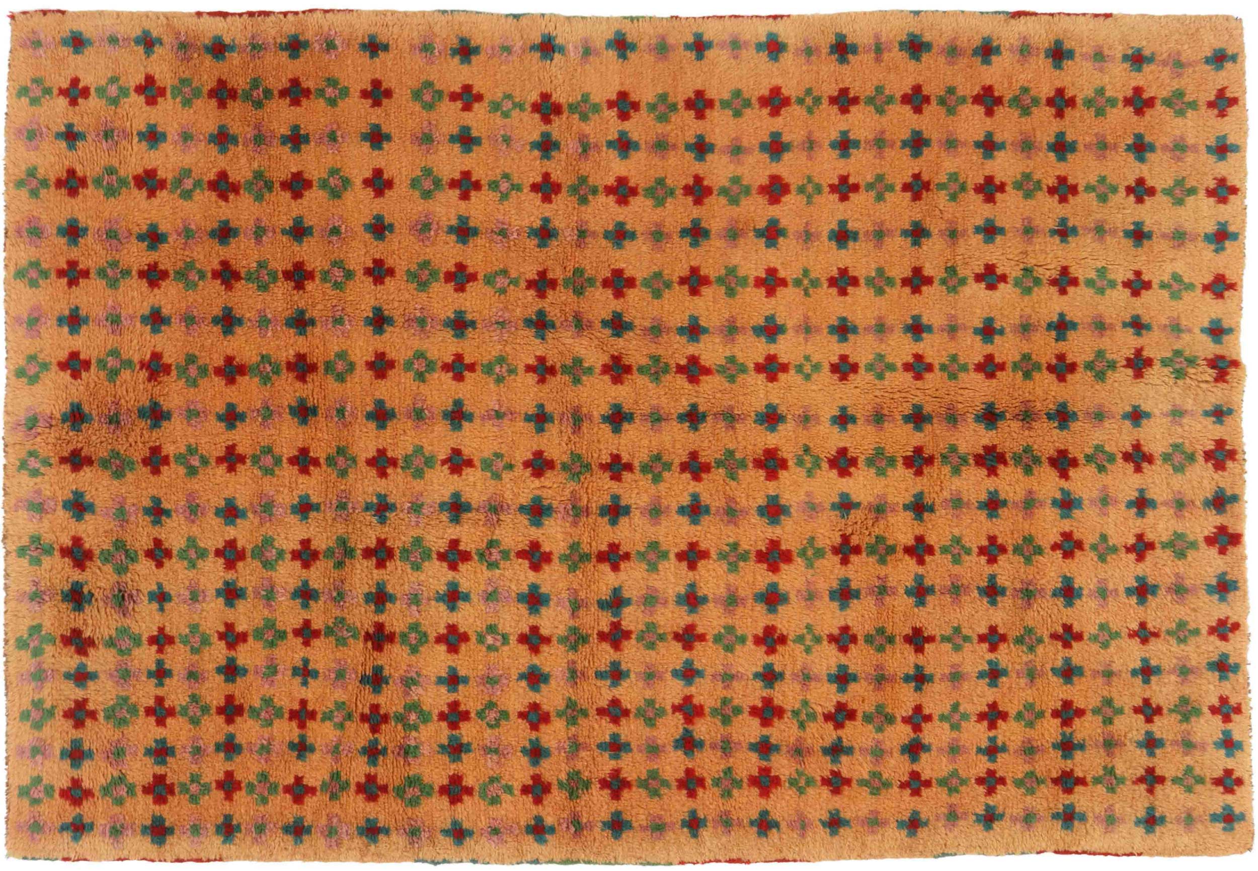 Gabbeh Teppich 120x180 Handgeknüpft Goldgelb Streifen Orientalisch UNIKAT Kurzflor