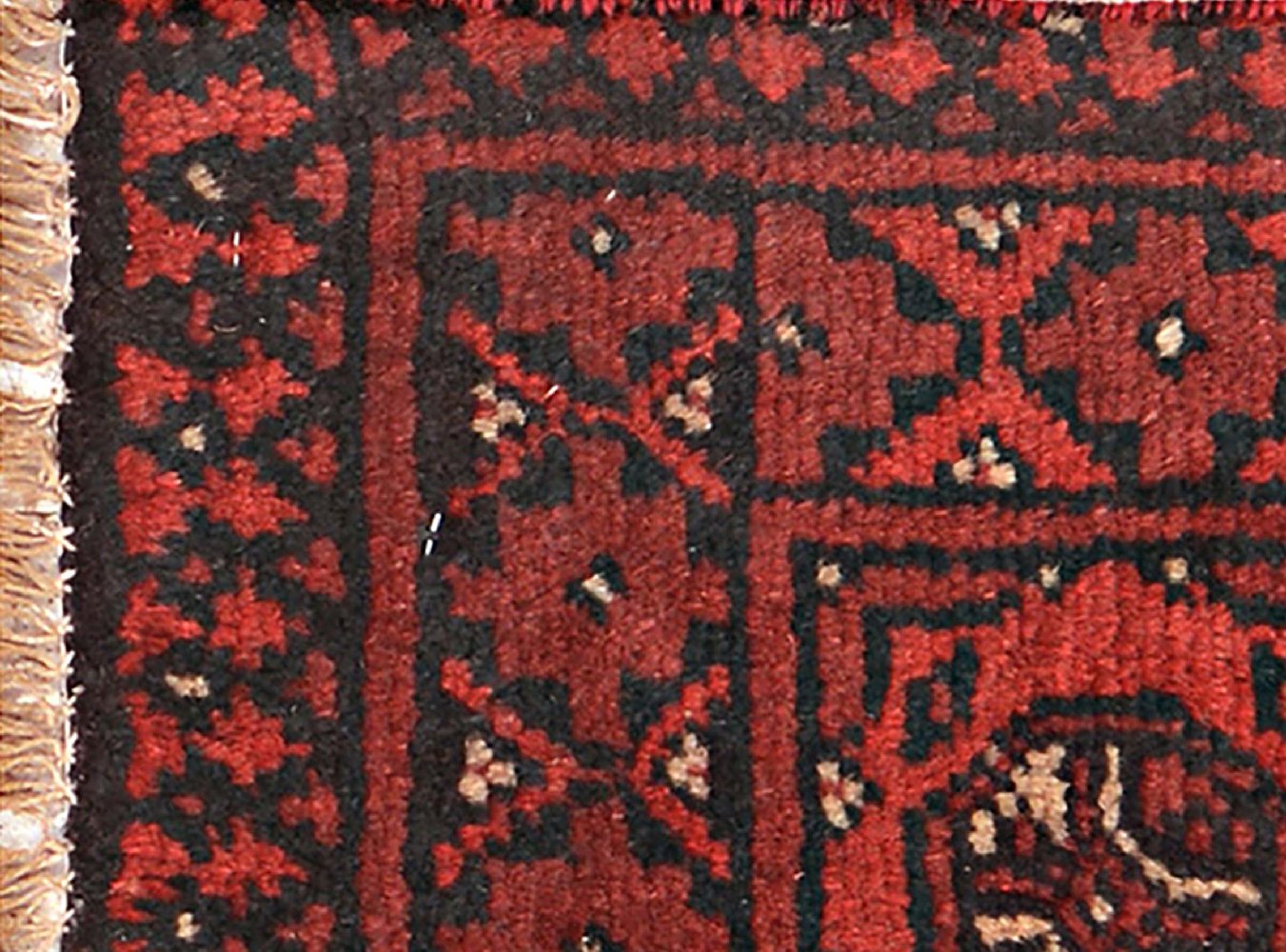 Afghan Aqcha Poshti Teppich 40x60 Handgeknüpft Rot Geometrisch Orient Kurzflor