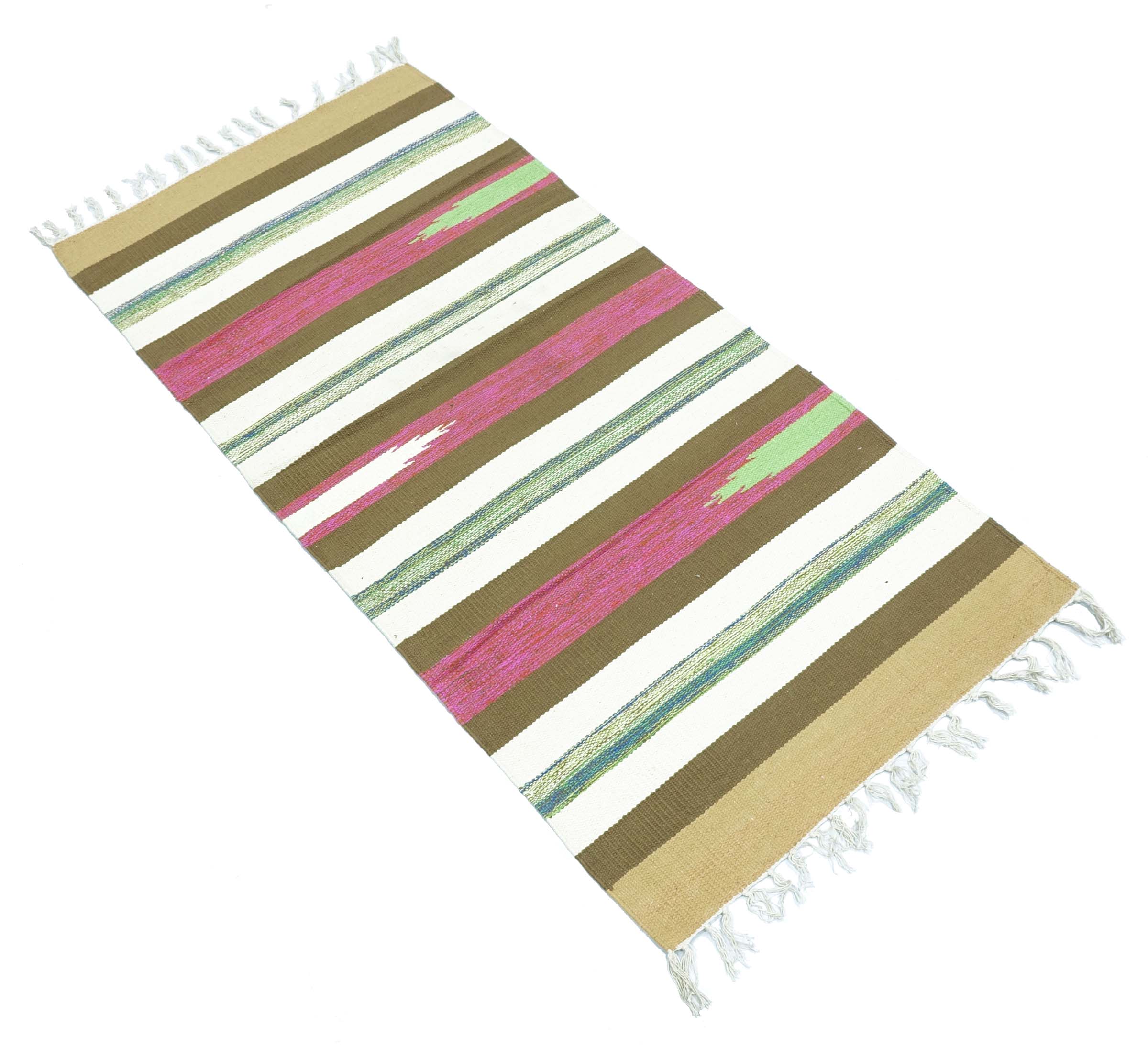 Knallbunter Kelim Teppich 60x120 Handgewebt Mehrfarbig Streifen Handarbeit Gewebt