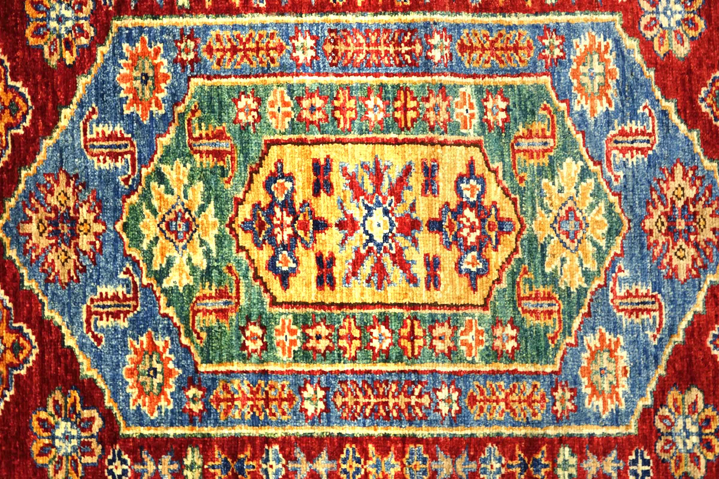 Afghan Kazak Fein 100x150 Handgeknüpft Orientteppich Rot Umrandung Wolle