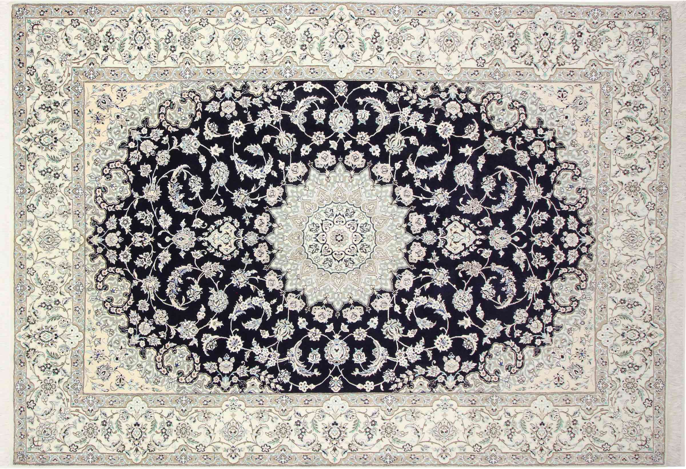 Perserteppich Nain 9LA 250x350 Handgeknüpft Dunkelblau Medaillon Orientalisch UNIKAT