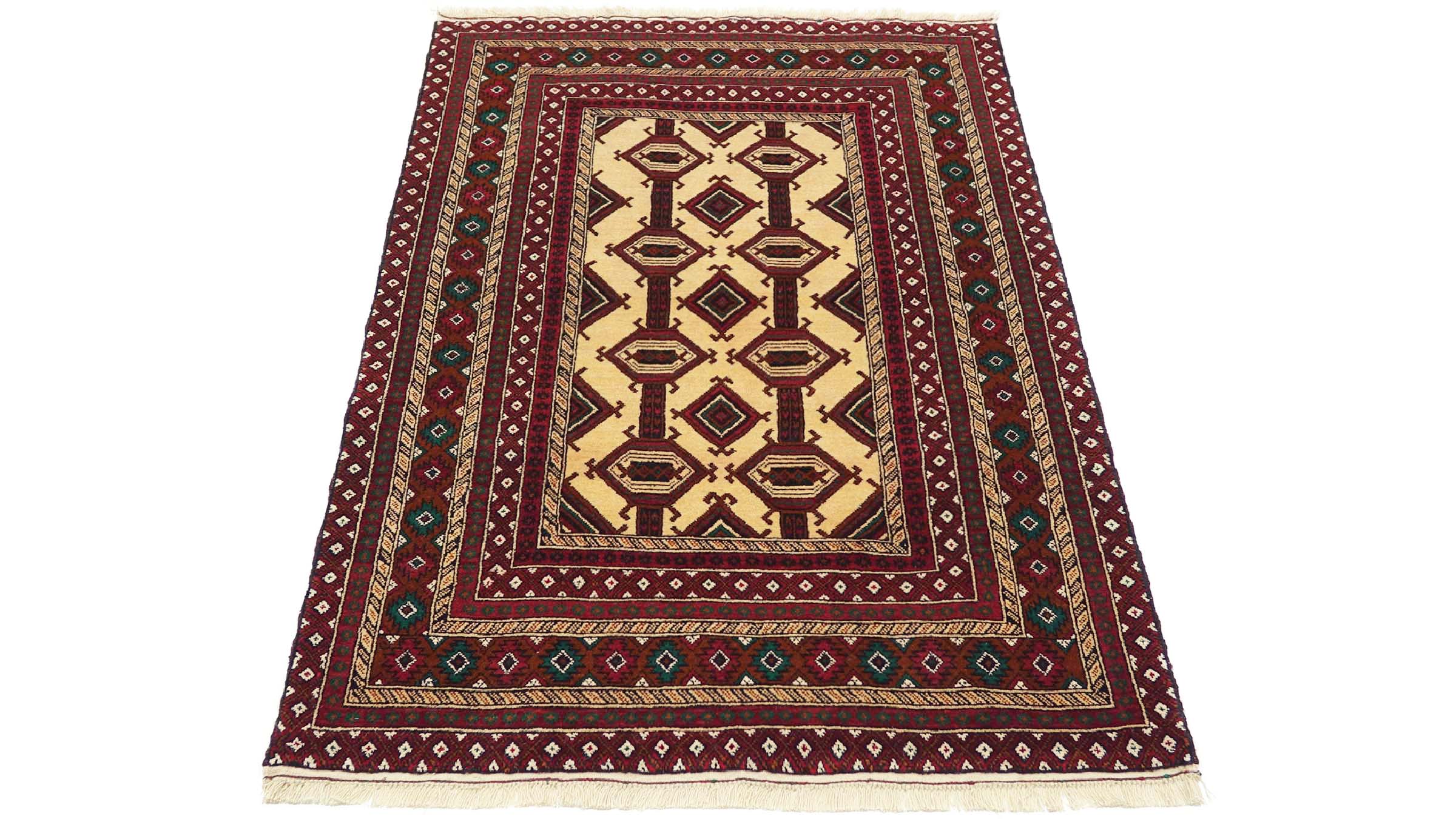 Afghan Teppich 100x150 Handgeknüpft Rot Geometrisch Orient Kurzflor Wohnzimmer