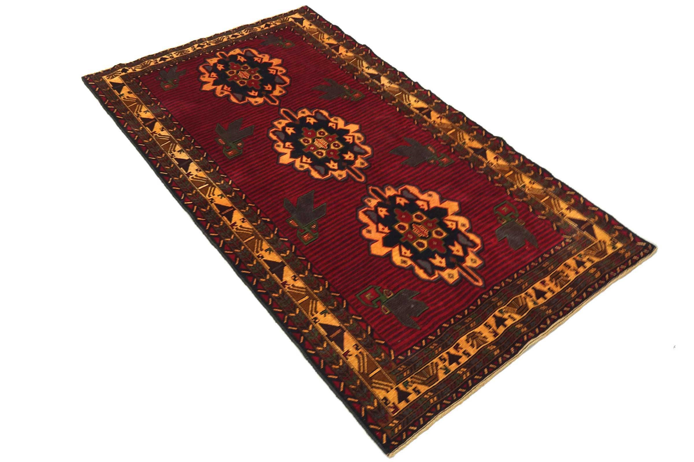 Afghan Belutsch Baluch 120x210 Handgeknüpft Orientteppich Rot Geometrisch Wolle