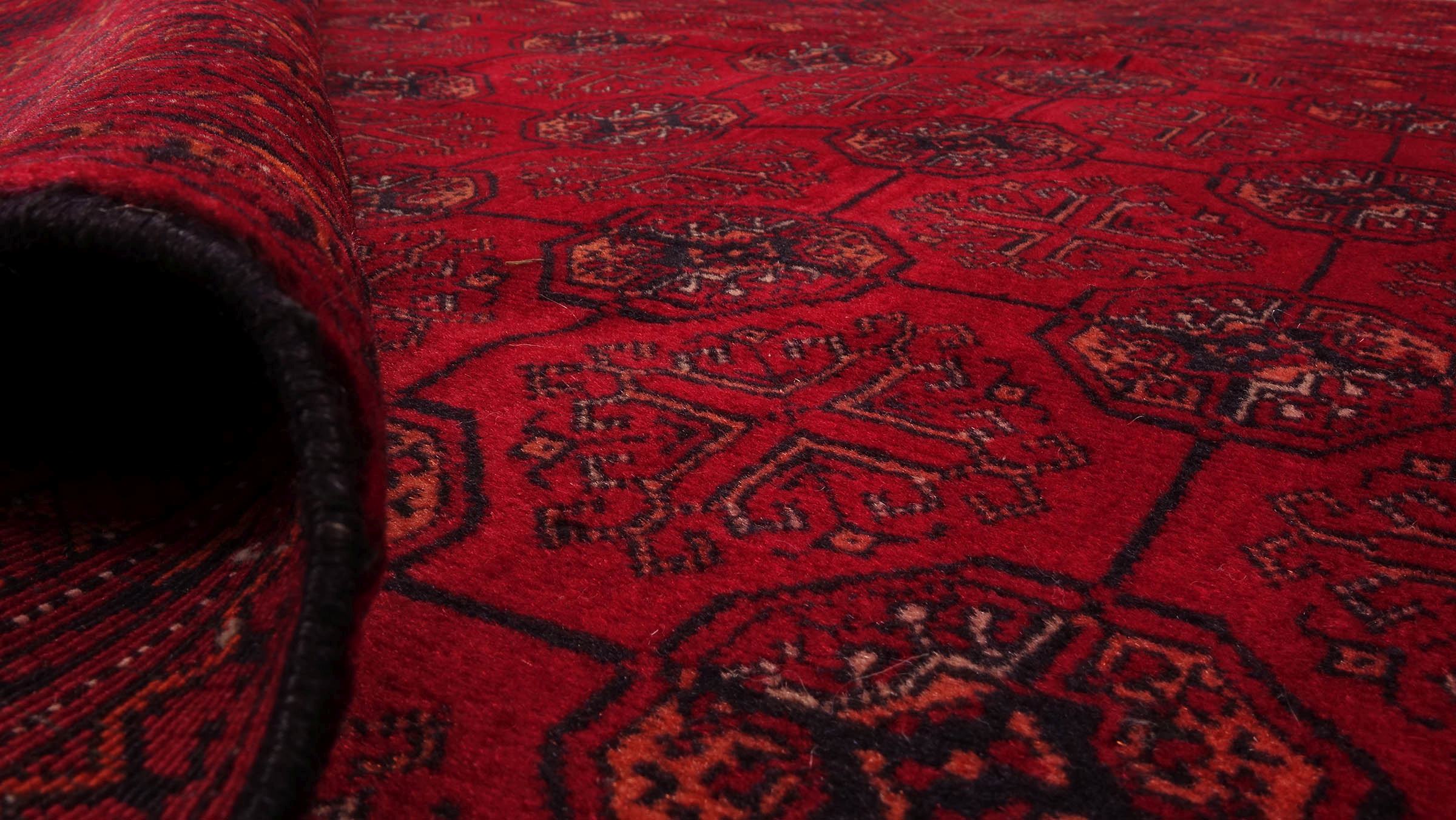 Afghanischer Teppich Mauri Gul 200x300 Handgeknüpft Rot Geometrisch Orientalisch UNIKAT