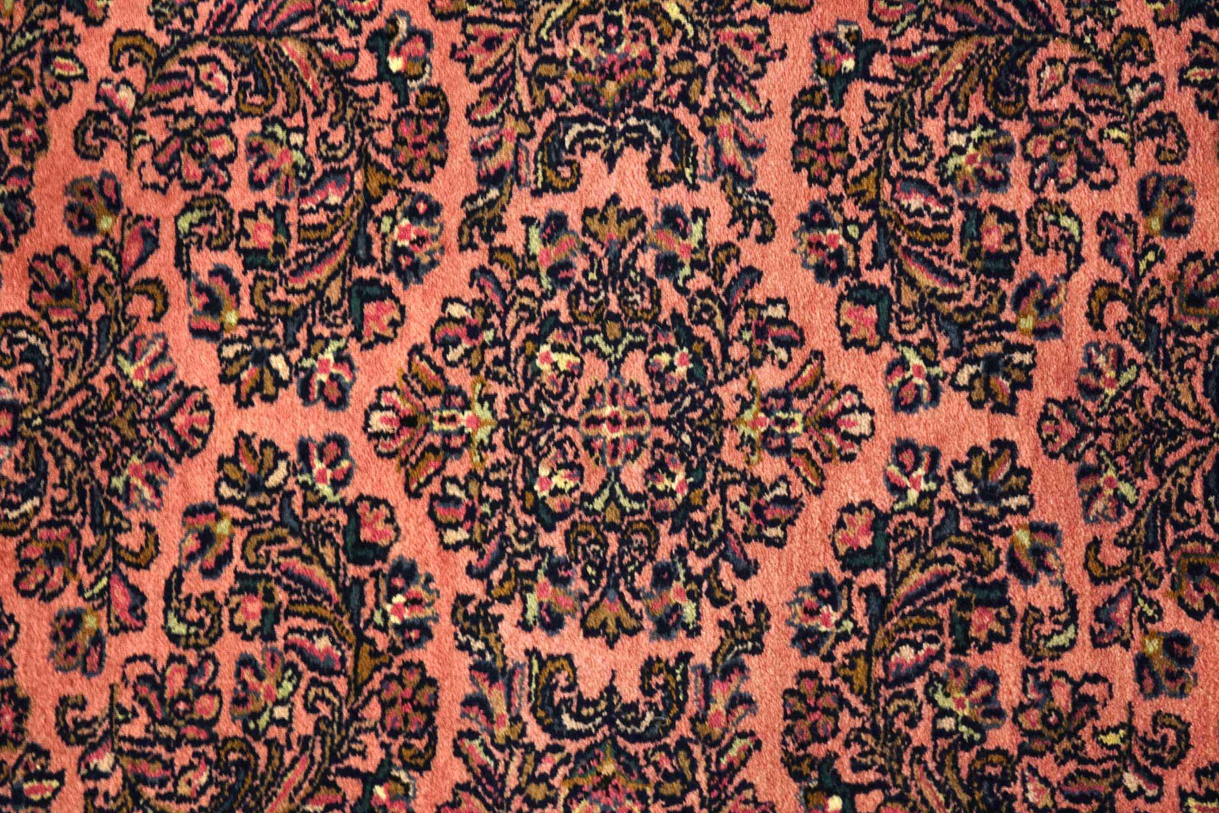 Sarough Teppich 70x140 Handgeknüpft Rosa Floral Wolle Kurzflor Rug