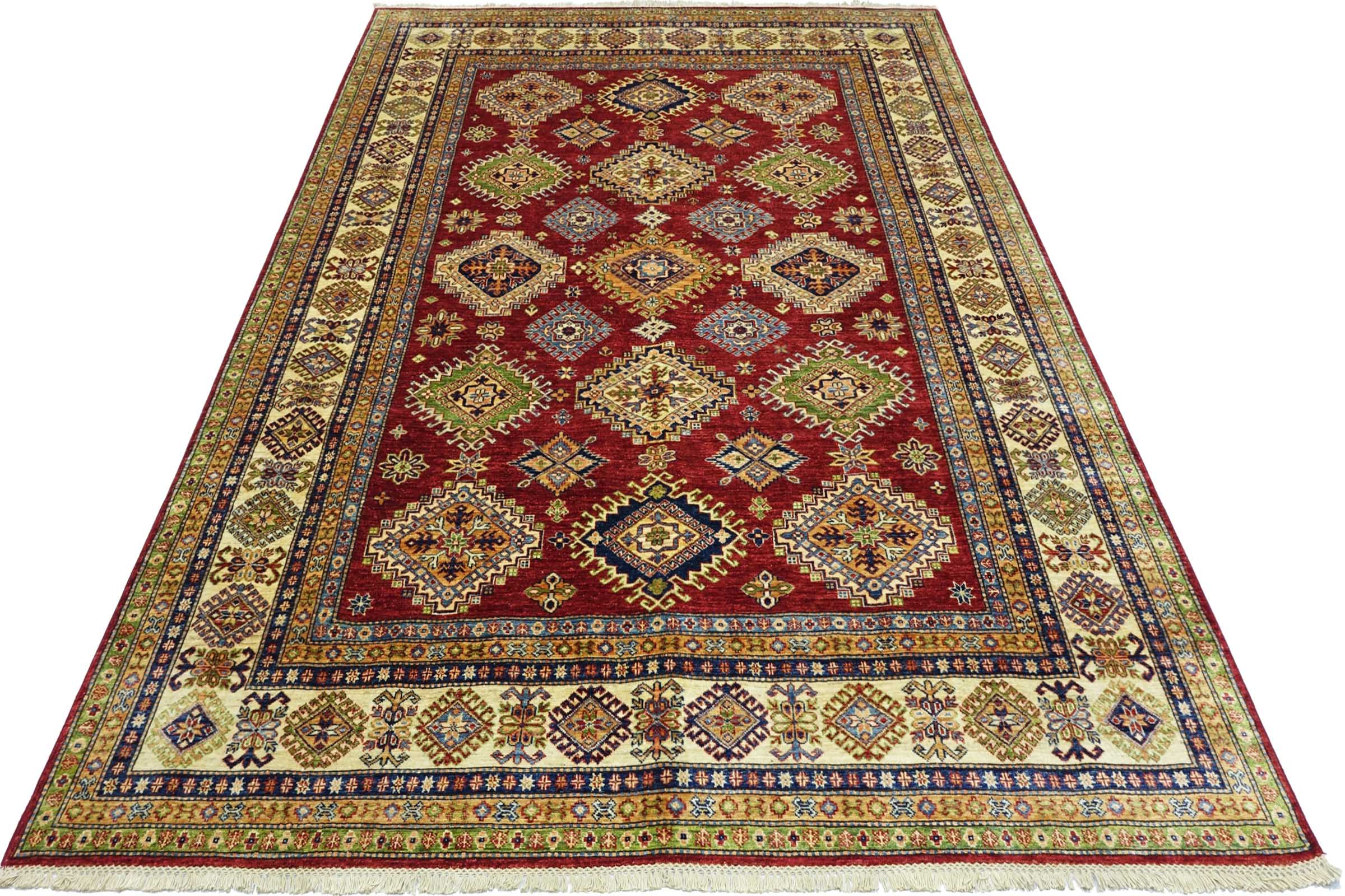 Afghan Feiner Kazak Teppich 240x290 Handgeknüpft Rot Geometrisch Orient Kurzflor