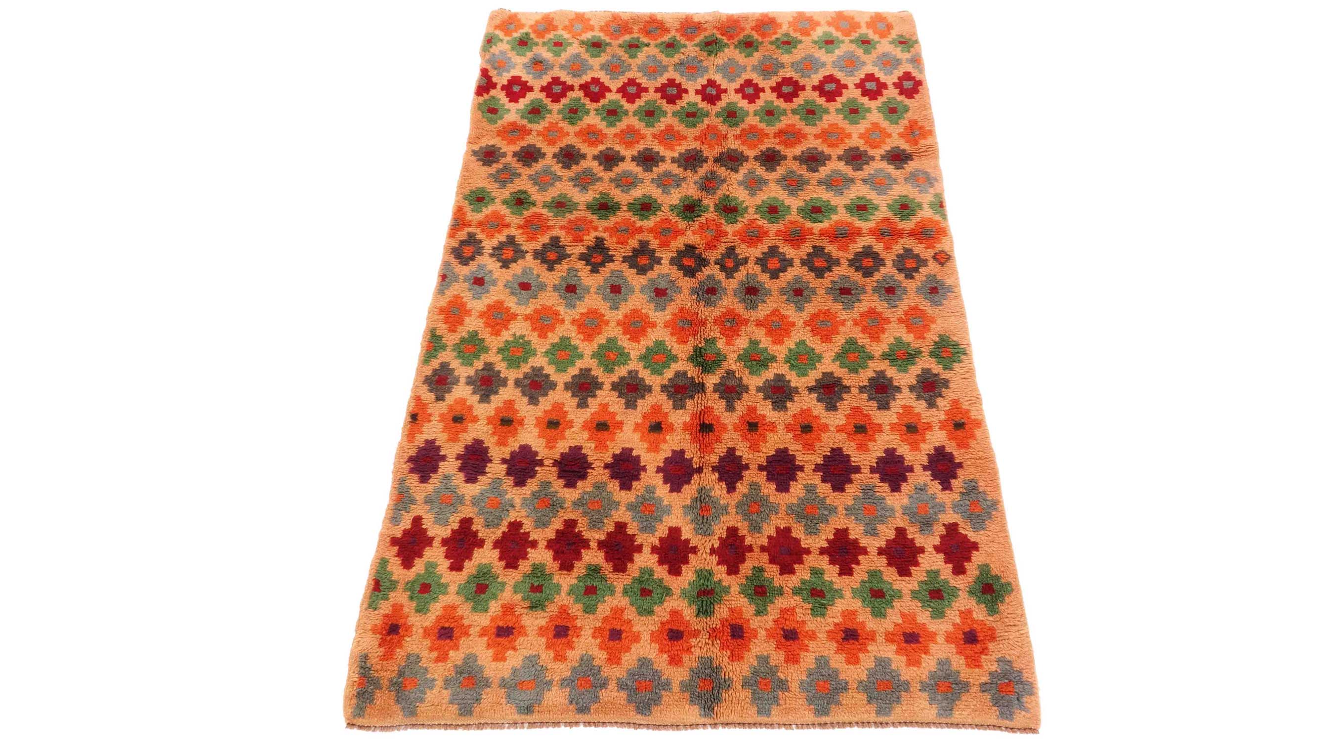 Gabbeh Teppich 120x180 Handgeknüpft Goldgelb Durchgemustert Orientalisch UNIKAT