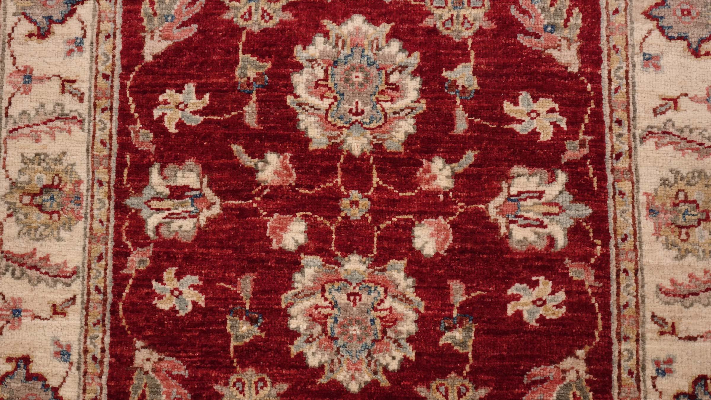 Chobi Ziegler Teppich 80x120 Handgeknüpft Rot Floral Orientalisch UNIKAT Kurzflor