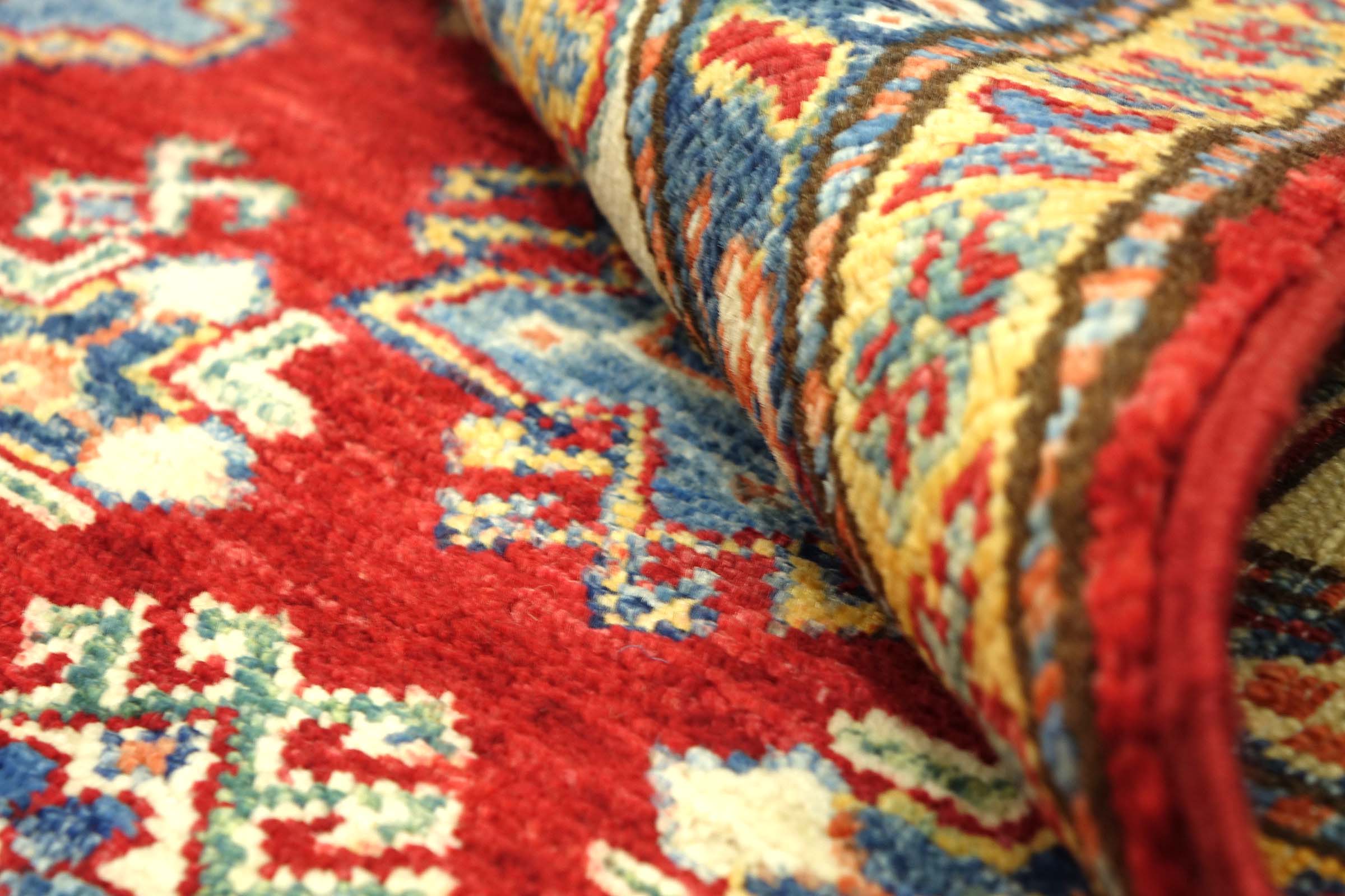 Afghan Kazak Fein 100x150 Handgeknüpft Orientteppich Rot Umrandung Wolle