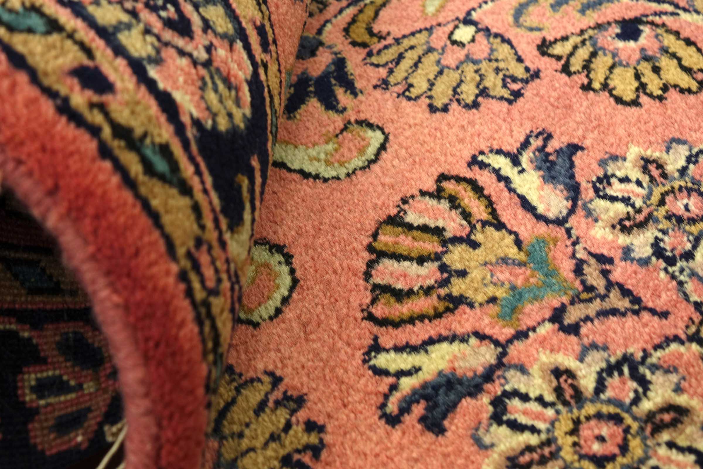 Sarough Teppich 70x140 Handgeknüpft Rosa Floral Wolle Kurzflor Rug