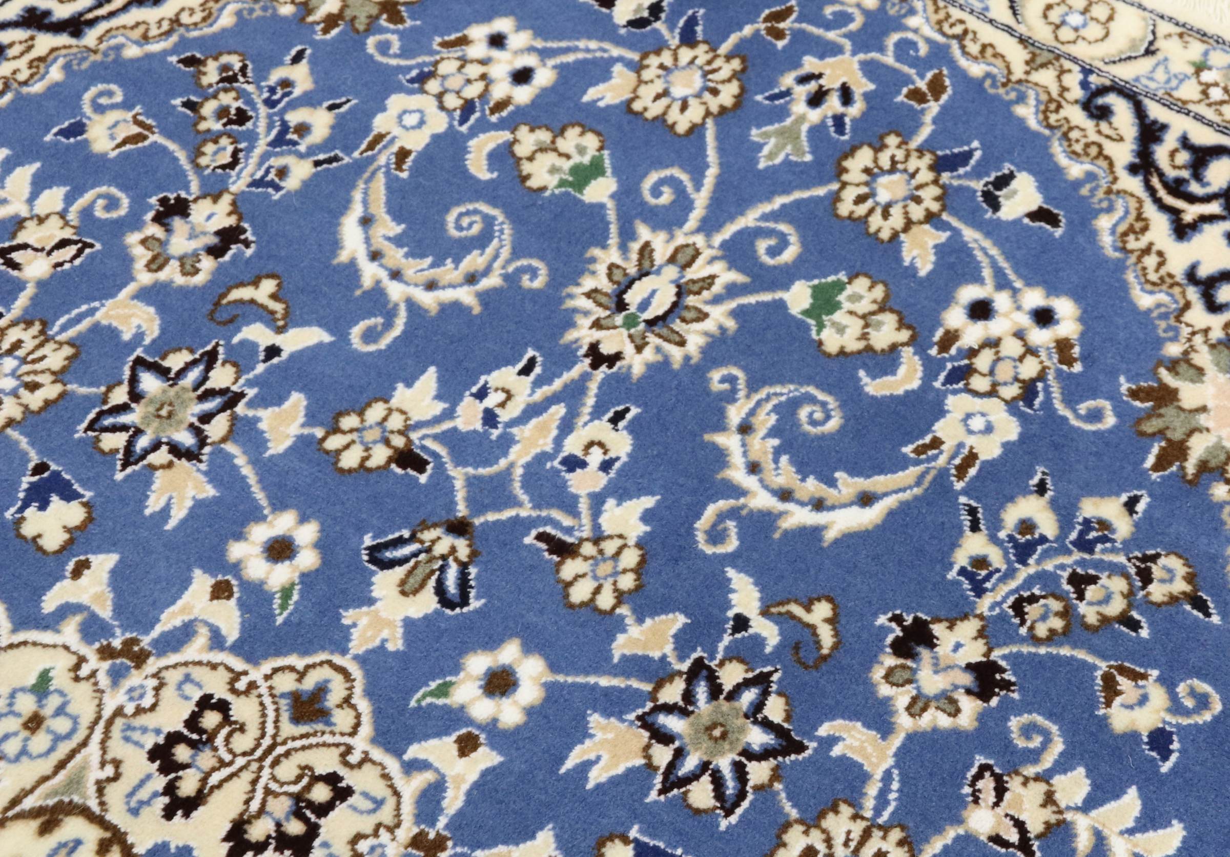 Perserteppich Nain 9LA 90x140 Handgeknüpft Blau Medaillon Orientalisch UNIKAT Kurzflor