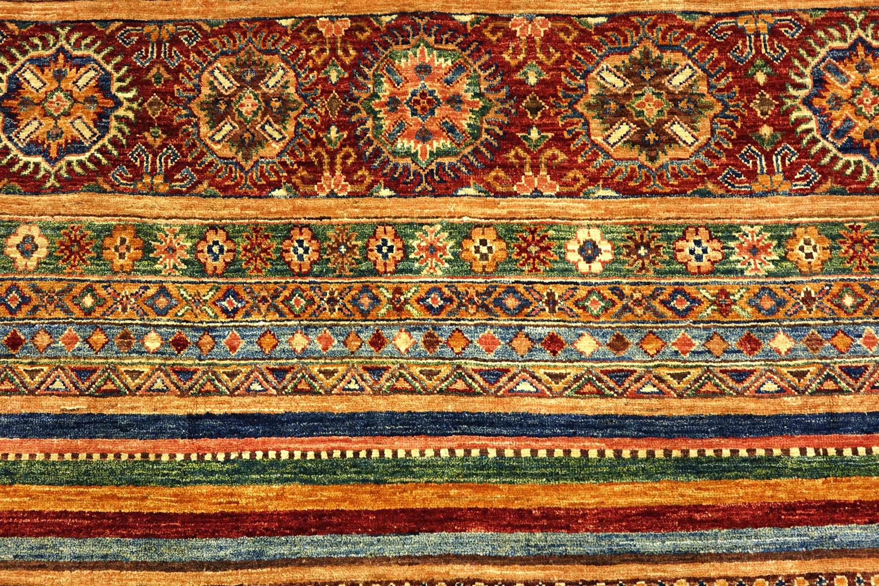 Afghan Khorjin Shaal 200x300 Handgeknüpft Orientteppich Bunt Streifen Wolle