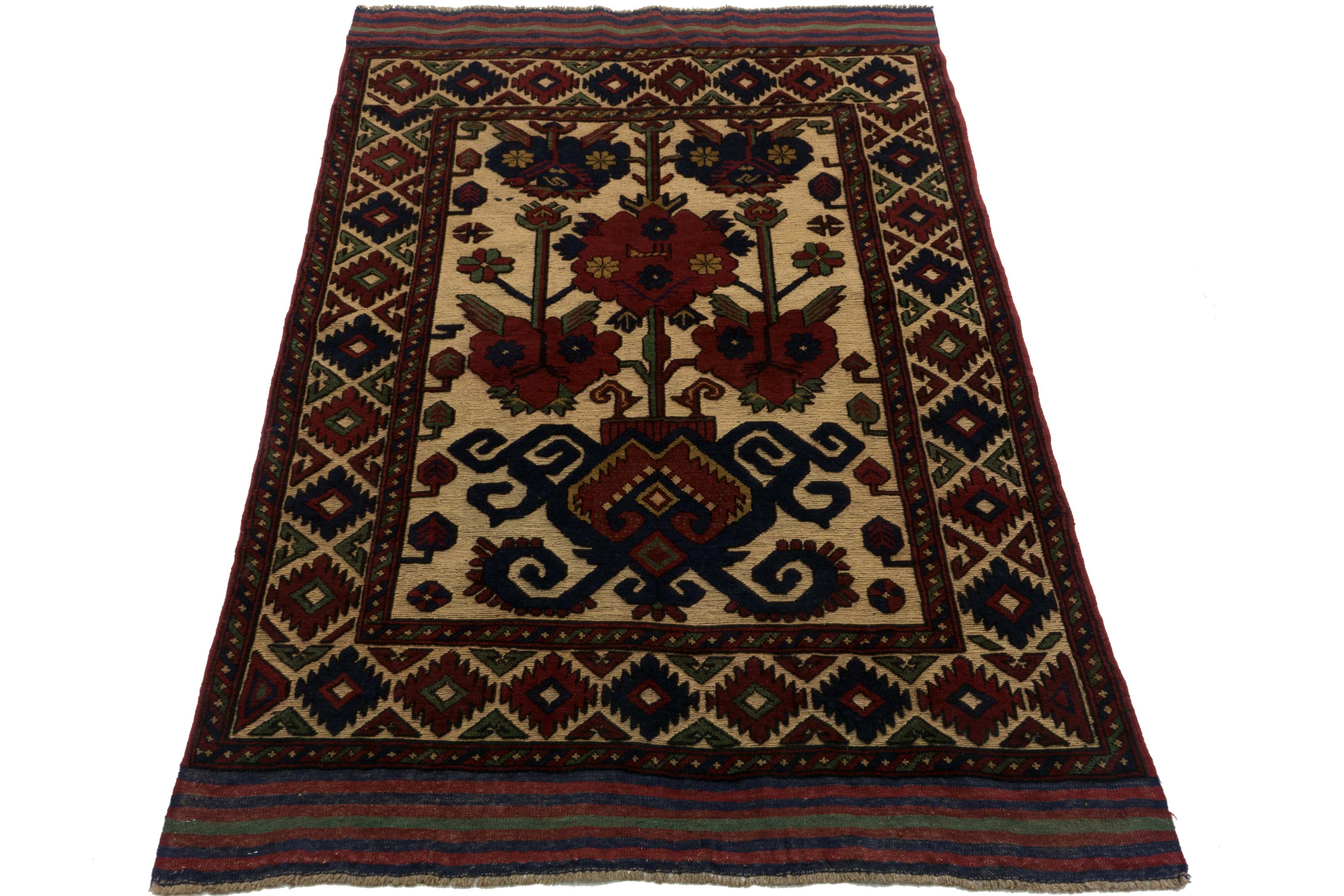 Afghan Gol Barjasta 120x180 Handgewebt Teppich Mehrfarbig Blumenmuster