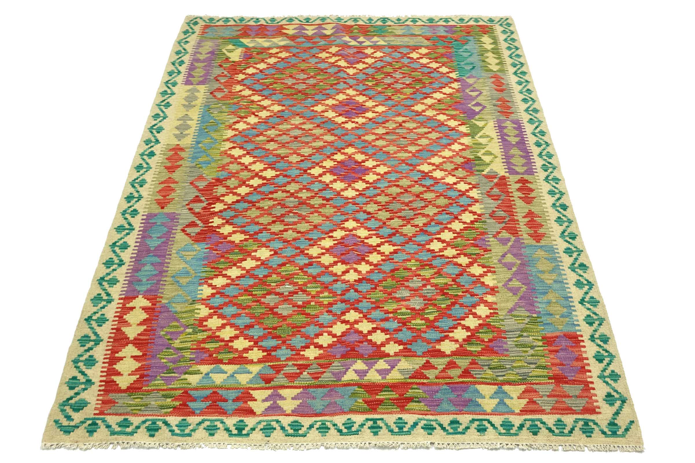 Afghan Maimana Kelim Bunt 150x200 Handgewebt Teppich Bunt Geometrisch Orient