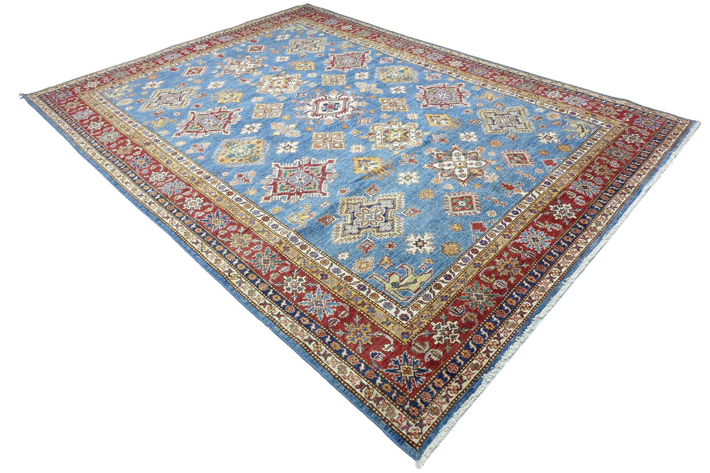 Afghan Feiner Kazak Teppich 240x340 Handgeknüpft Blau Geometrisch Orient Kurzflor