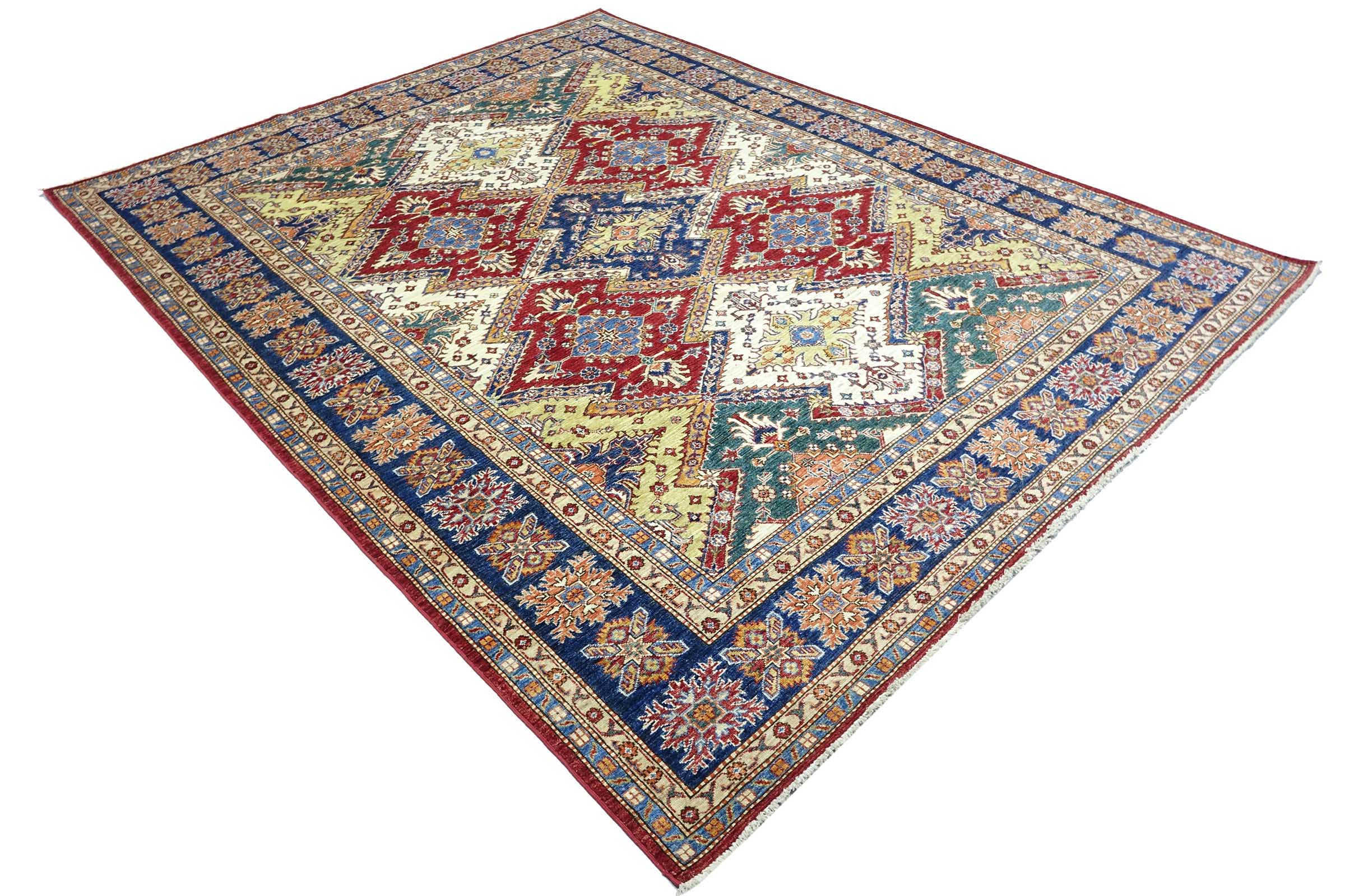 Afghan Feiner Kazak Teppich 250x300 Handgeknüpft Blau Geometrisch Orient Kurzflor