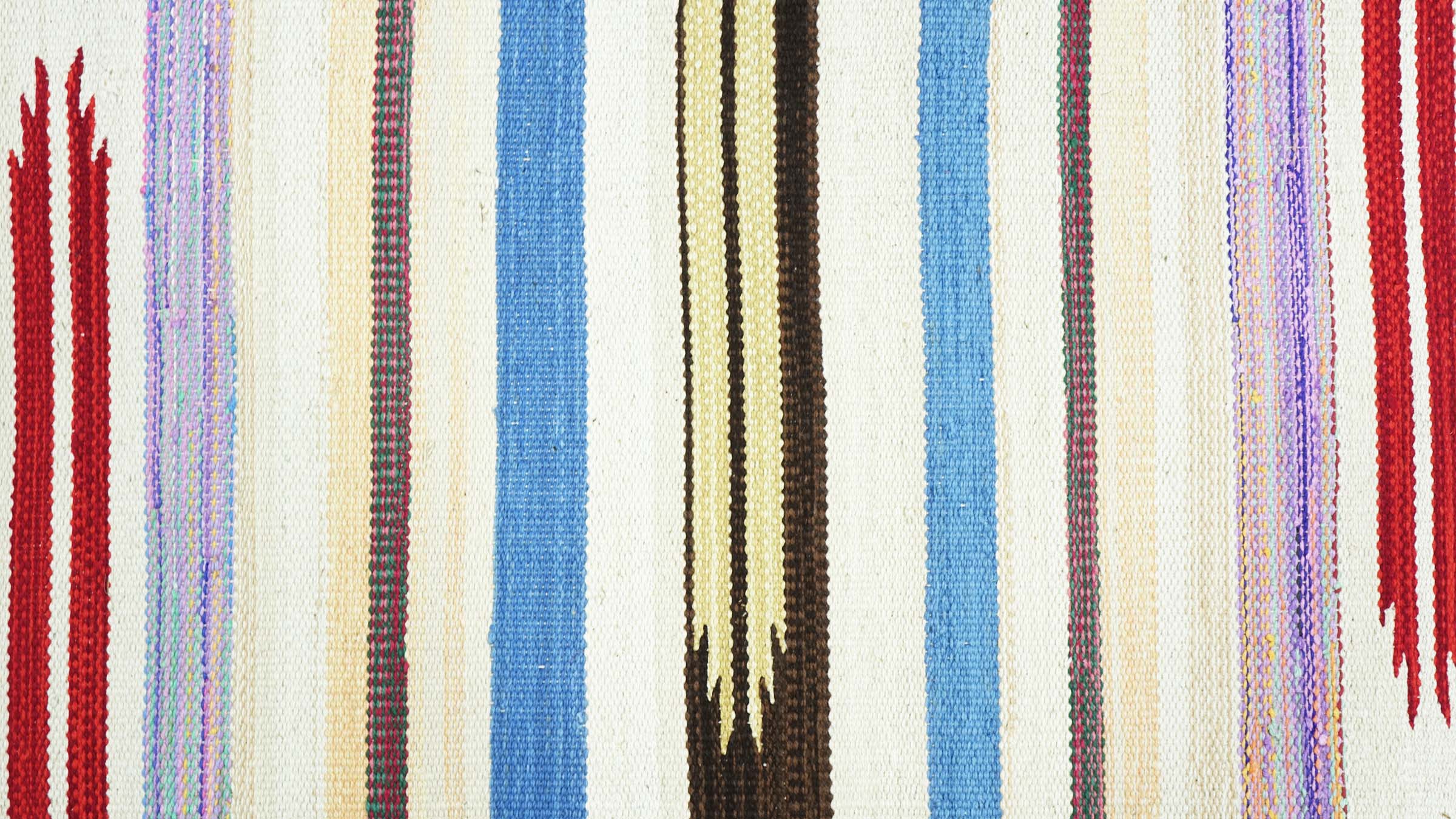 Knallbunter Kelim Teppich 60x120 Handgewebt Mehrfarbig Streifen Handarbeit Gewebt