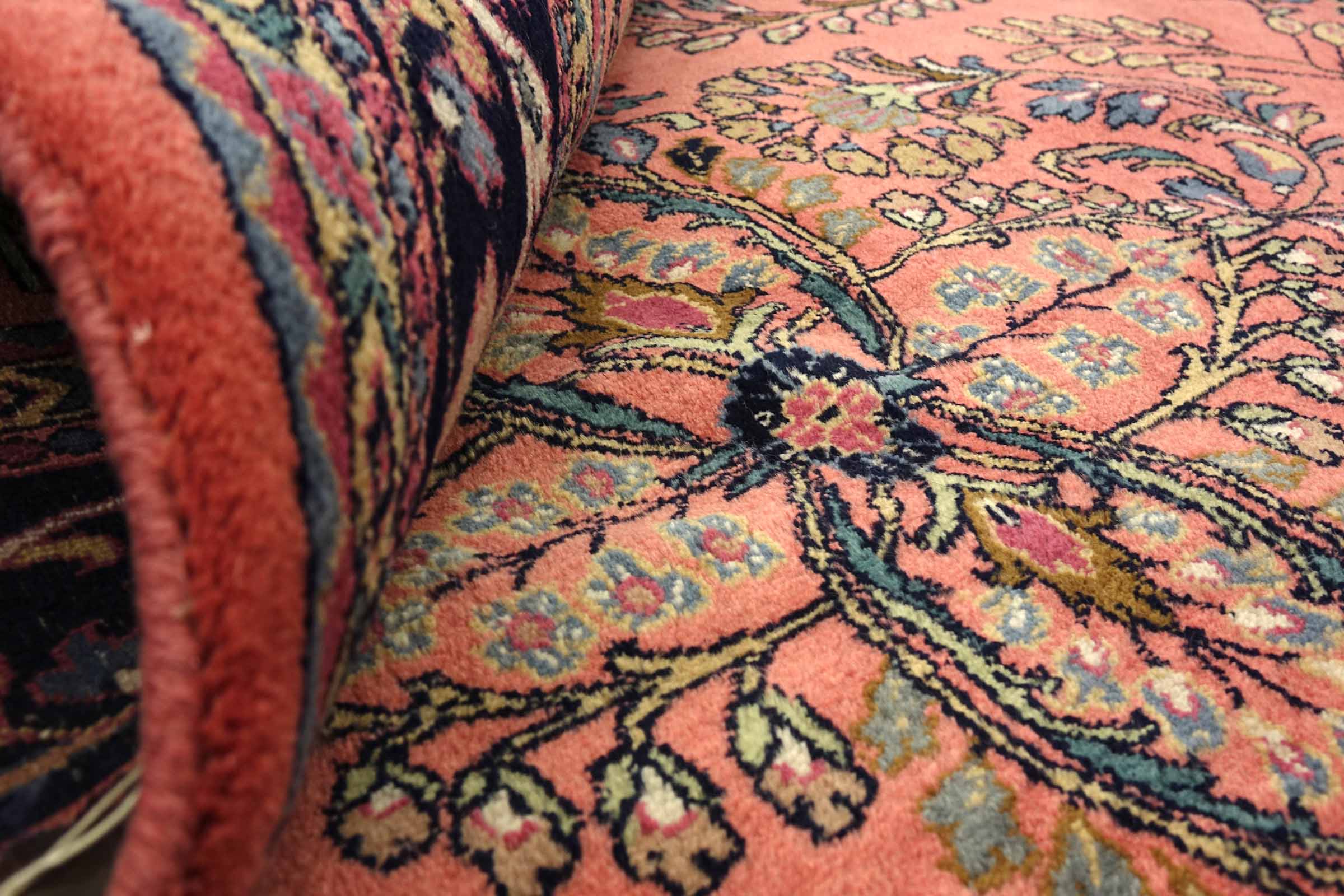 Sarough Teppich 170x250 Handgeknüpft Rosa Floral Wolle Kurzflor Rug