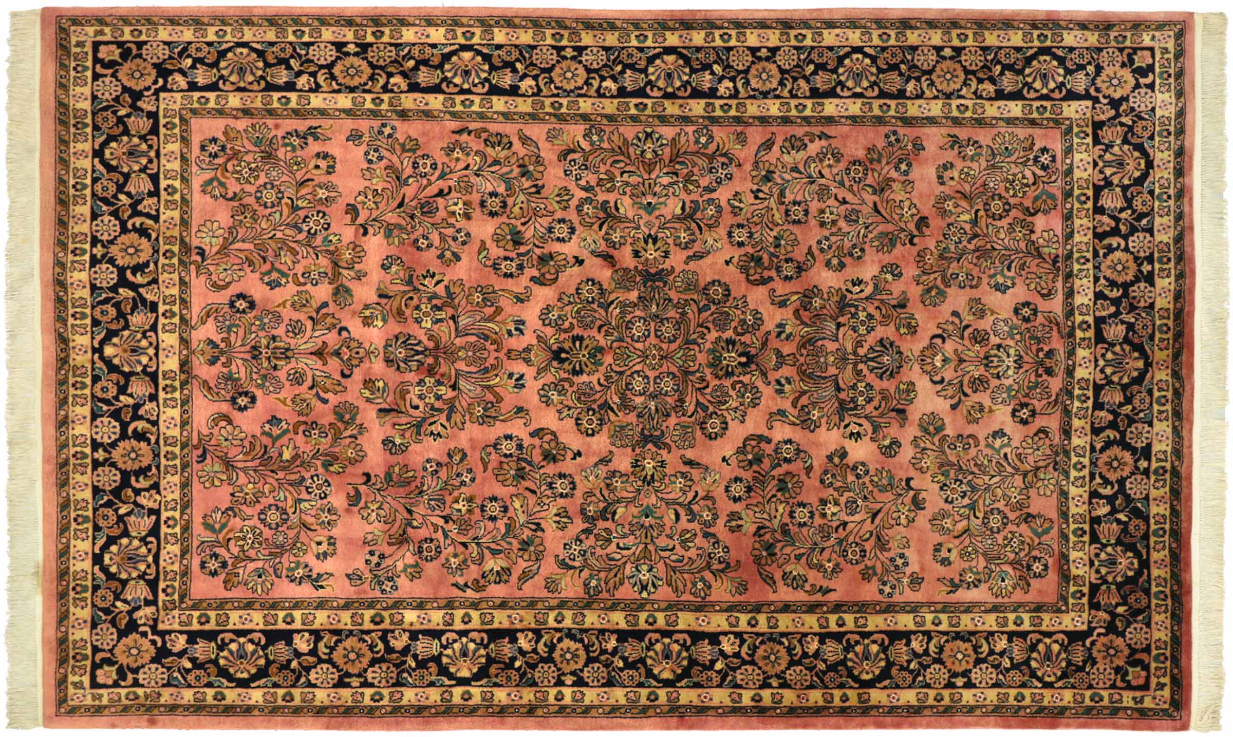 Sarough Teppich 200x300 Handgeknüpft Rosa Floral Wolle Kurzflor Rug