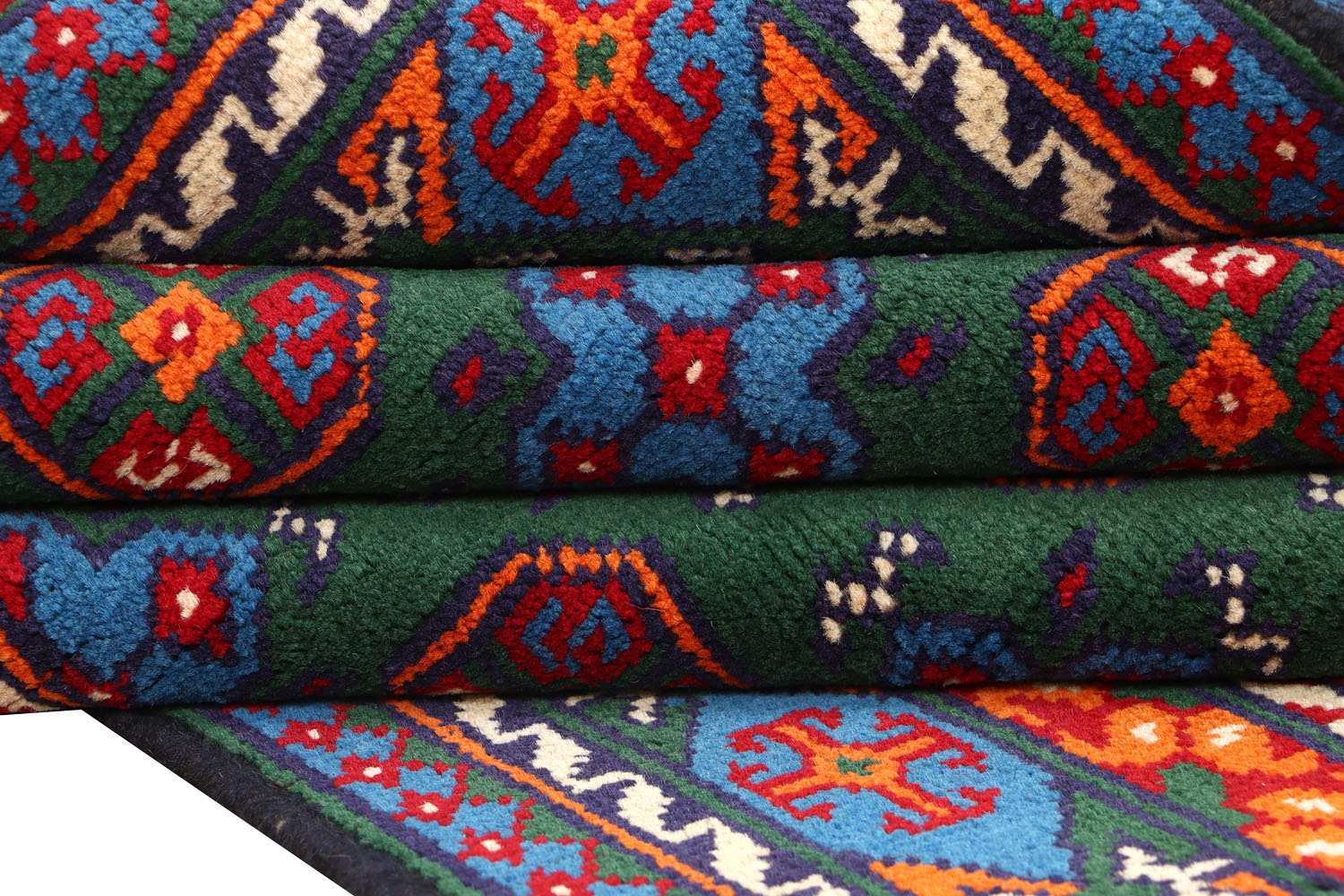 Afghan Akcha Rang Dar Teppich 120x180 Handgeknüpft Grün Durchgemustert Orient Kurzflor
