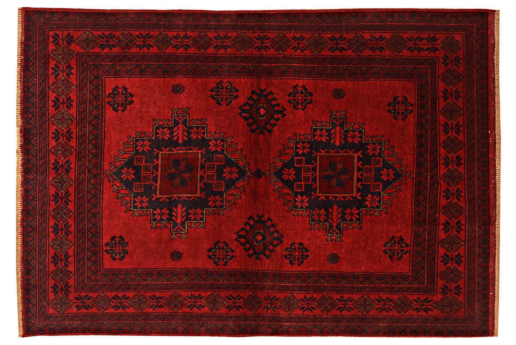 Afghan Khal Mohammadi Teppich 100x150 Handgeknüpft Braun Geometrisch Orient Kurzflor