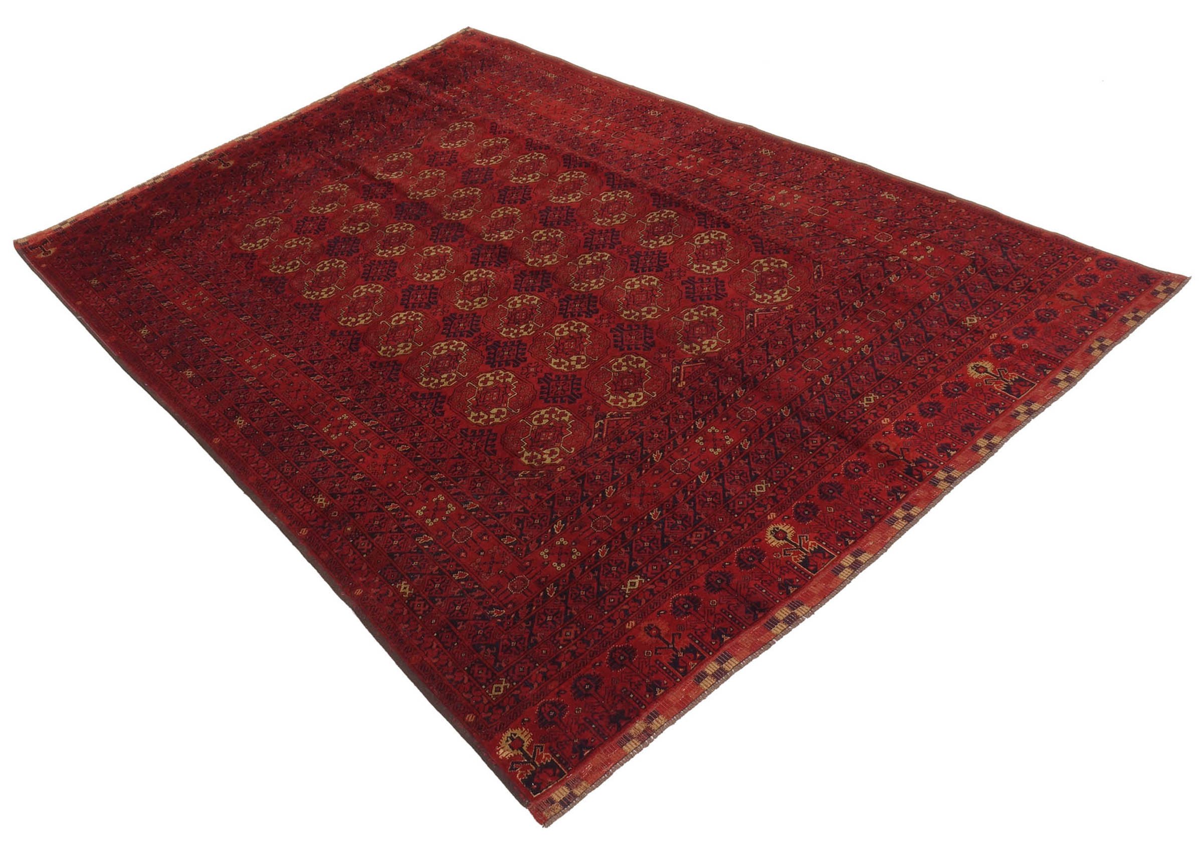 Afghan Teppich Turkmene 200x300 Handgeknüpft Rot Geometrisch Orientalisch UNIKAT