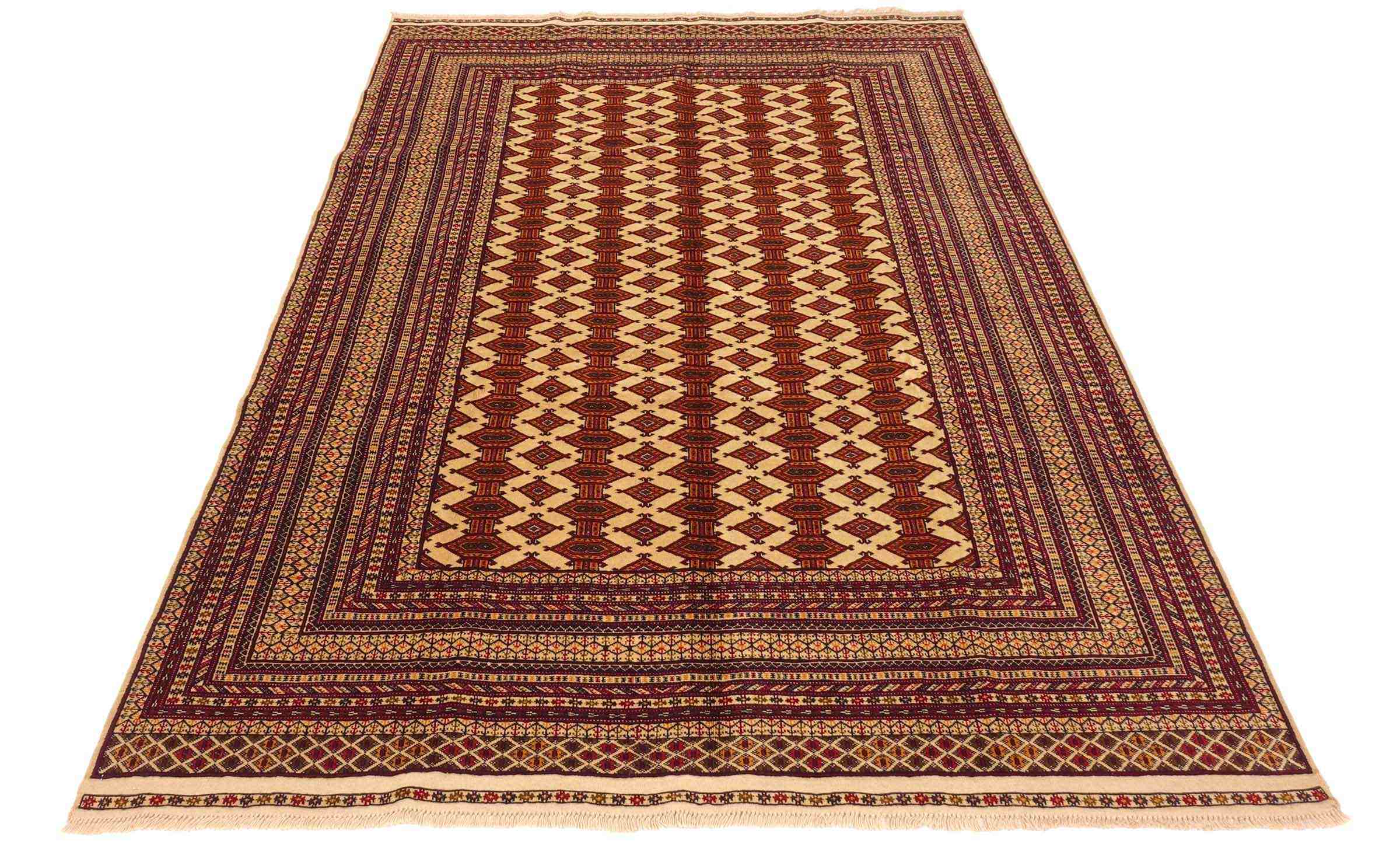 Afghanischer Teppich Zahir Shahi 200x300 Handgeknüpft Beige Geometrisch Orientalisch