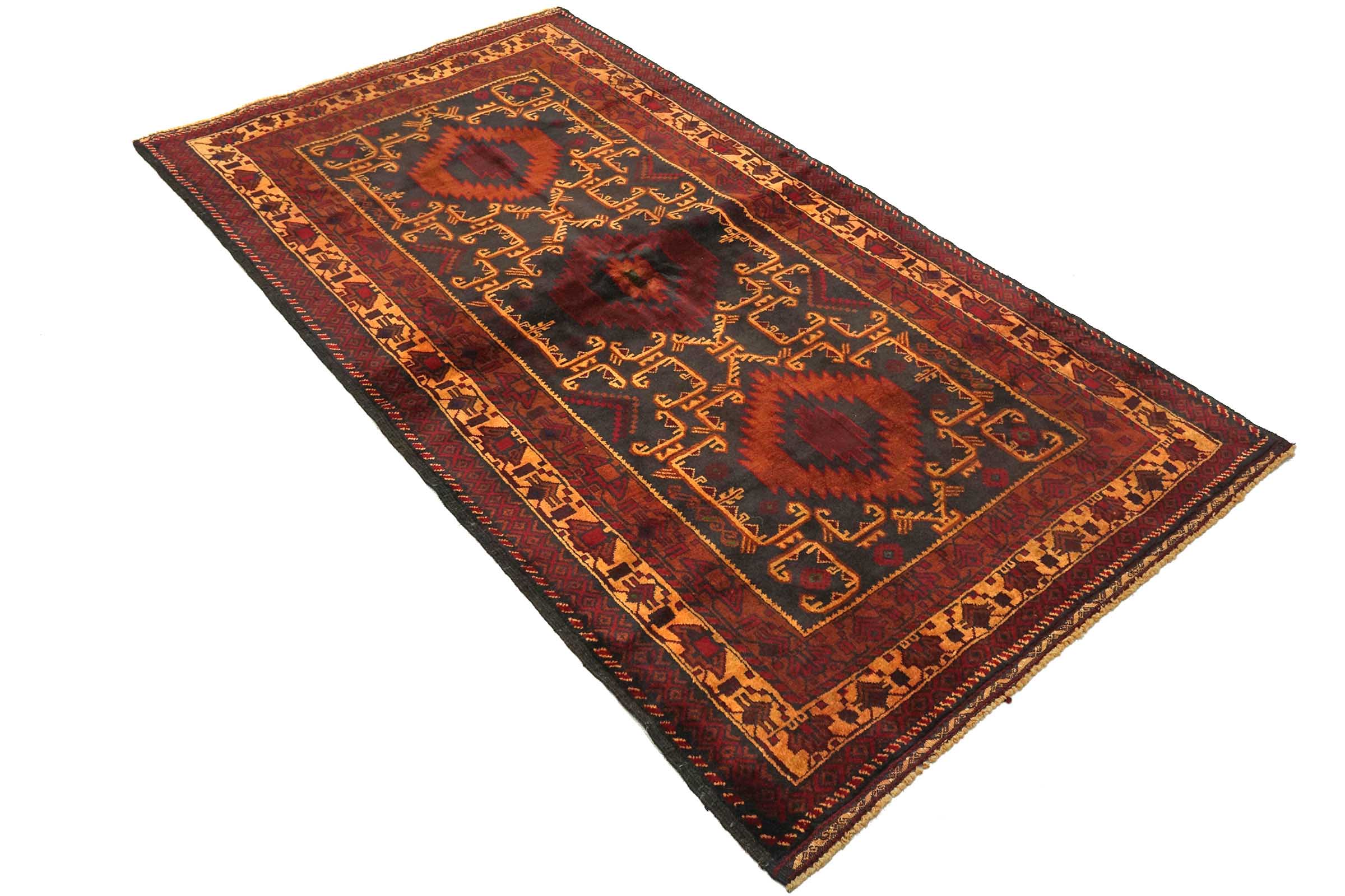 Afghan Belutsch Baluch 100x190 Handgeknüpft Orientteppich Schwarz Geometrisch