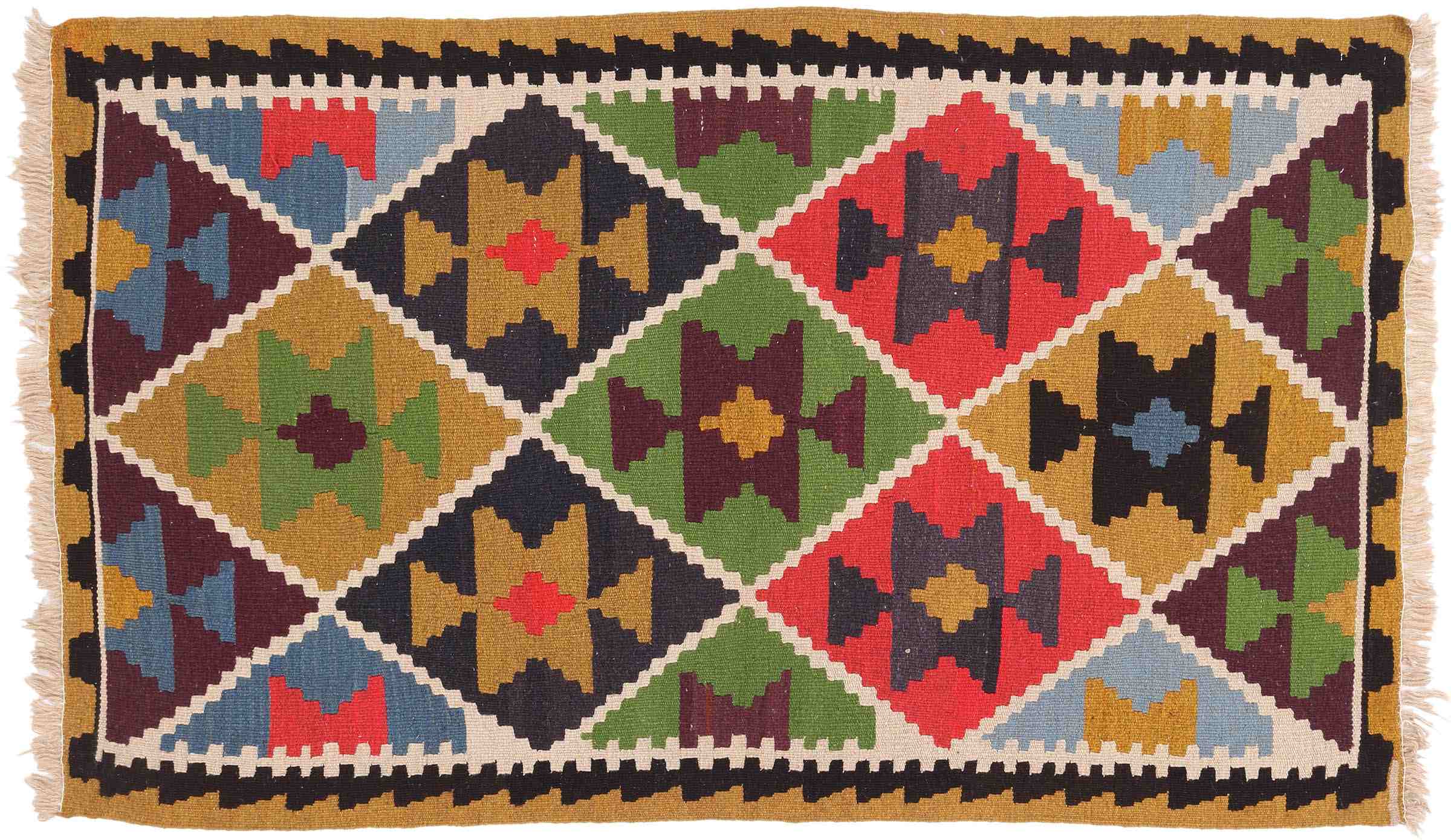 Perserteppich Kelim Ardebil 110x180 Handgewebt Grün Geometrisch Handarbeit Zimmer