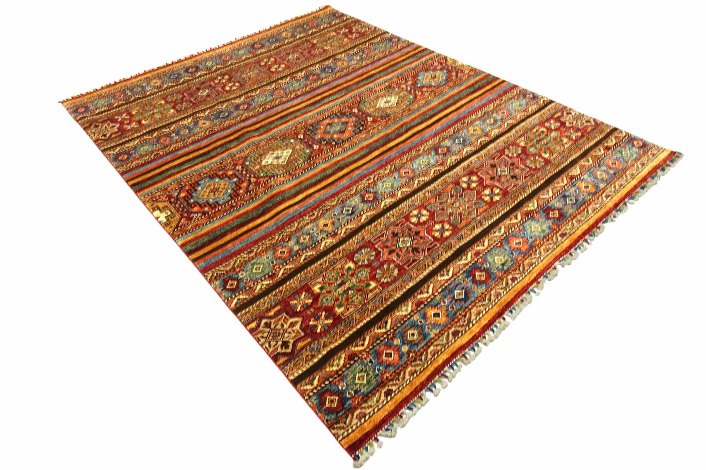 Afghan Khorjin Shaal 220x300 Handgeknüpft Orientteppich Rot Streifen Wolle